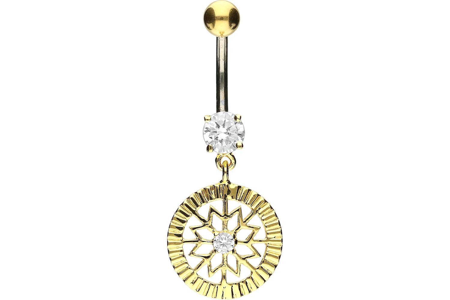 Bauchnabelpiercing Titan Bananabell mit 925er Silber-Design STERN + KRISTALL