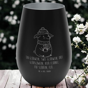 Mr. & Mrs. Panda Windlicht Schweinchen Glühwein - Schwarz - Geschenk, Graviertes Windlicht, Teel (1 St), Inklusive Teelicht