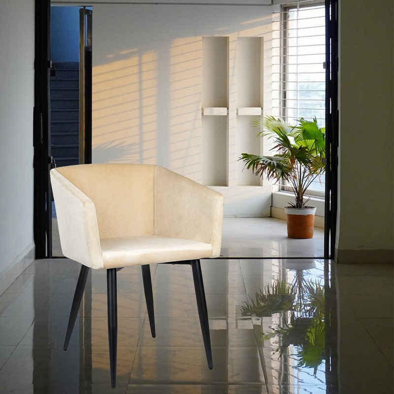 Haushalt International Cocktailsessel Armlehnstuhl beige Samt Stuhl beige Polsterstuhl beige Esszimmer Stuhl, Pflegeleicht, bis 120 kg belastbar, Samt-Optik