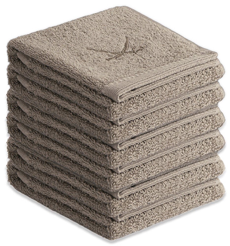 Sansibar Sylt Gästehandtücher Gästetücher 6er Set Frottier-Serie "Classic" (Set, 6-tlg), mit hochwertiger Sansibar Säbel-Stickerei, pflegeleicht