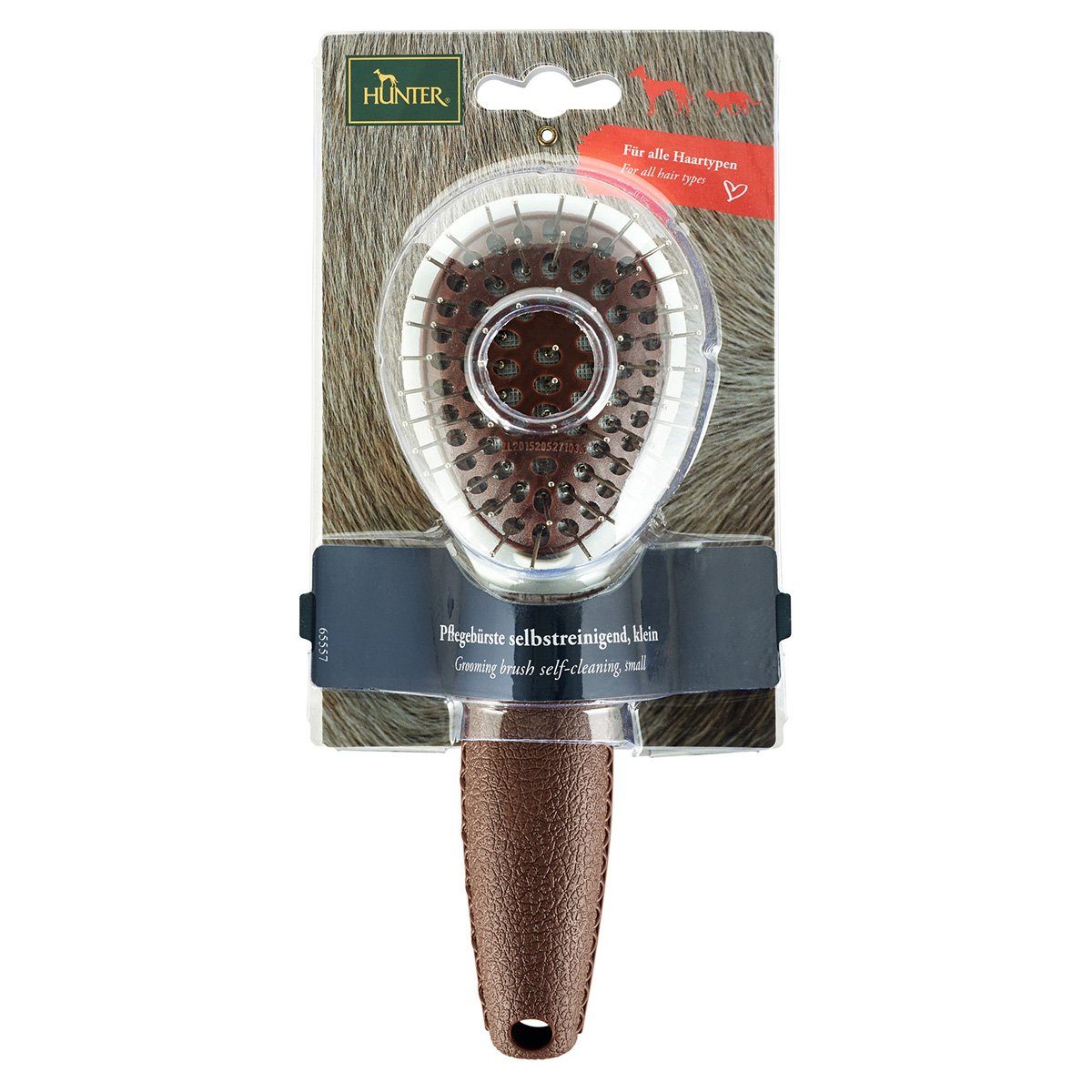 Hunter Tierbedarf Fellbürste Pflegebürste Spa selbstreinigend braun/grau für Hunde