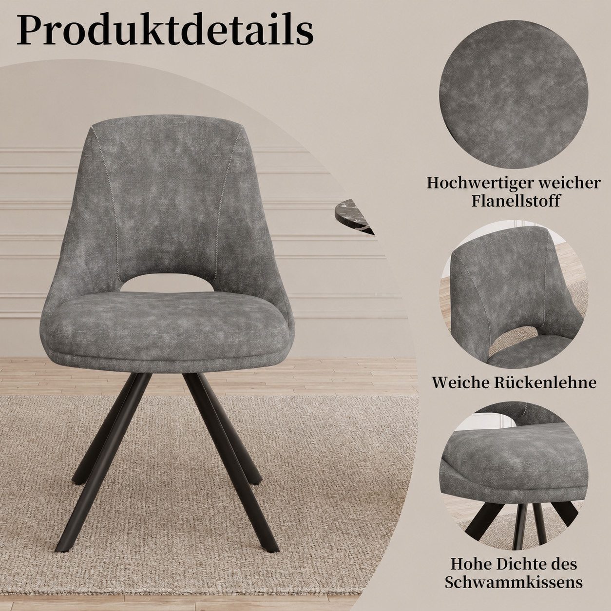 Jiexi Essgruppe Tisch-und Stuhlset, Ausziehbarer Esstisch (130–170 cm) mit 4-6 Stühlen – Bild 3 von 5