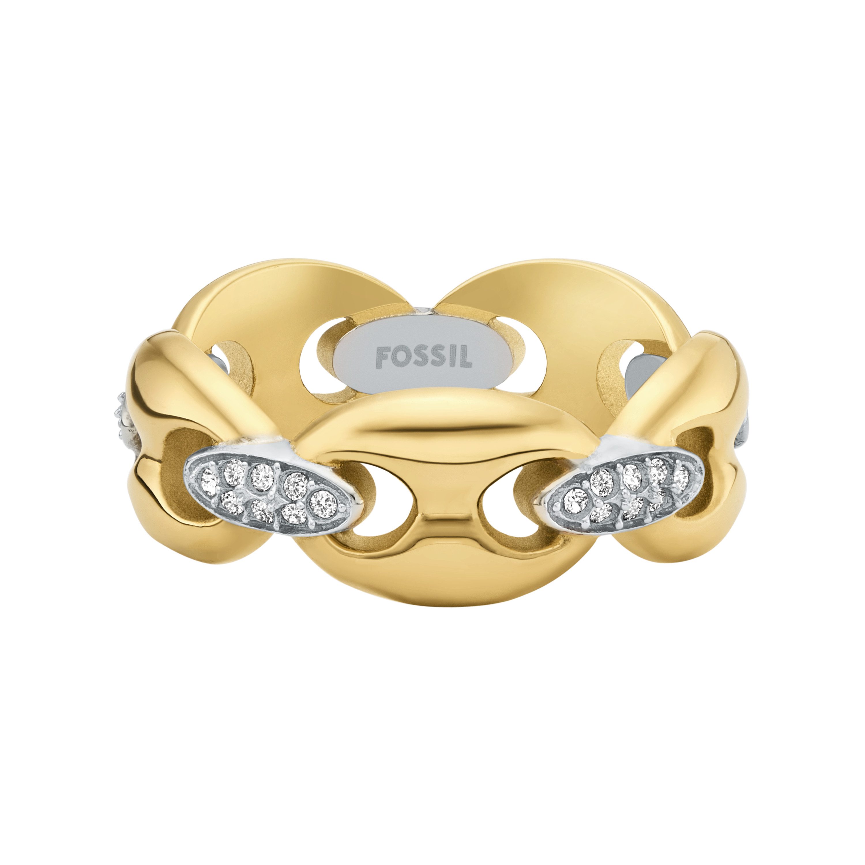 Fossil Fingerring Schmuck Geschenk Edelstahl HERITAGE, mit Glasstein