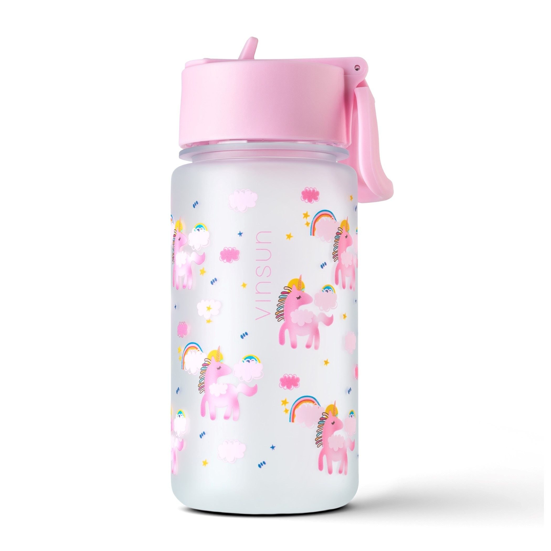 Trinkflasche Trinkflasche Kinder 500ml - Auslaufsicher mit Strohhalm - rosa Einhorn