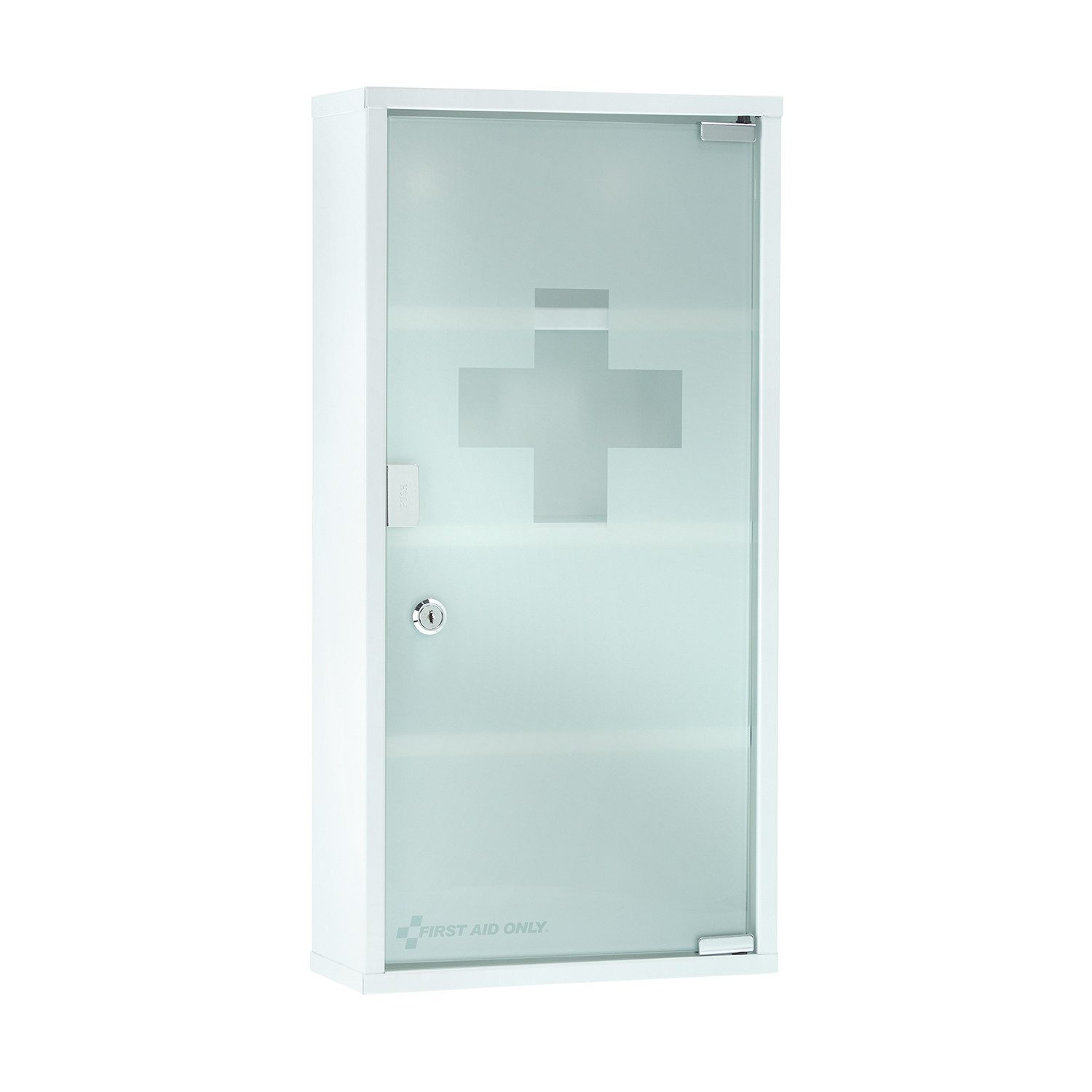 FIRST AID ONLY® Medizinschrank Medizinschrank Weiß mit 4 Fächern und Glastür, abschließbar Medikamentenschrank als Hängeschrank 60 x 30 x 12 cm