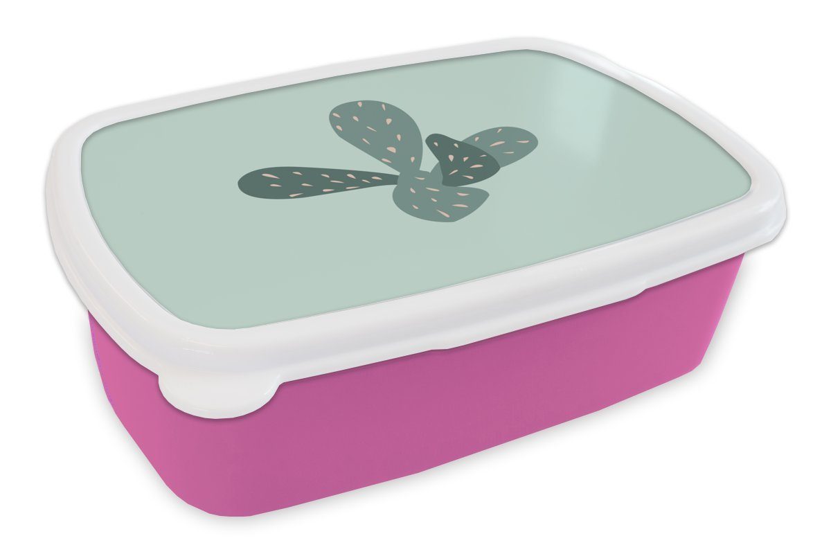 MuchoWow Lunchbox Sommer - Kaktus - Blau, Kunststoff, (2-tlg), Brotbox für Erwachsene, Brotdose Kinder, Snackbox, Mädchen, Kunststoff rosa