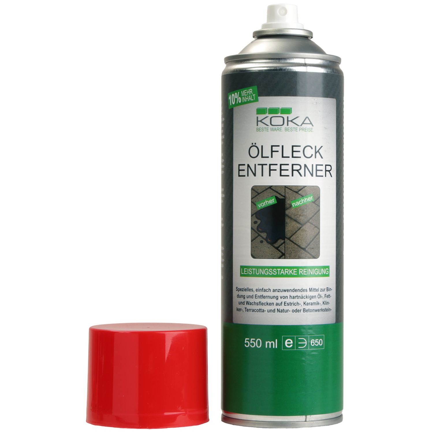 KOKA Ölfleck-Entferner 550ml Spray Öl Fleckentferner Steinbodenreiniger (1x Spraydose Bindemittel Ölfleckentferner Öl Ex Pflaster Fliesen Beton Naturstein)