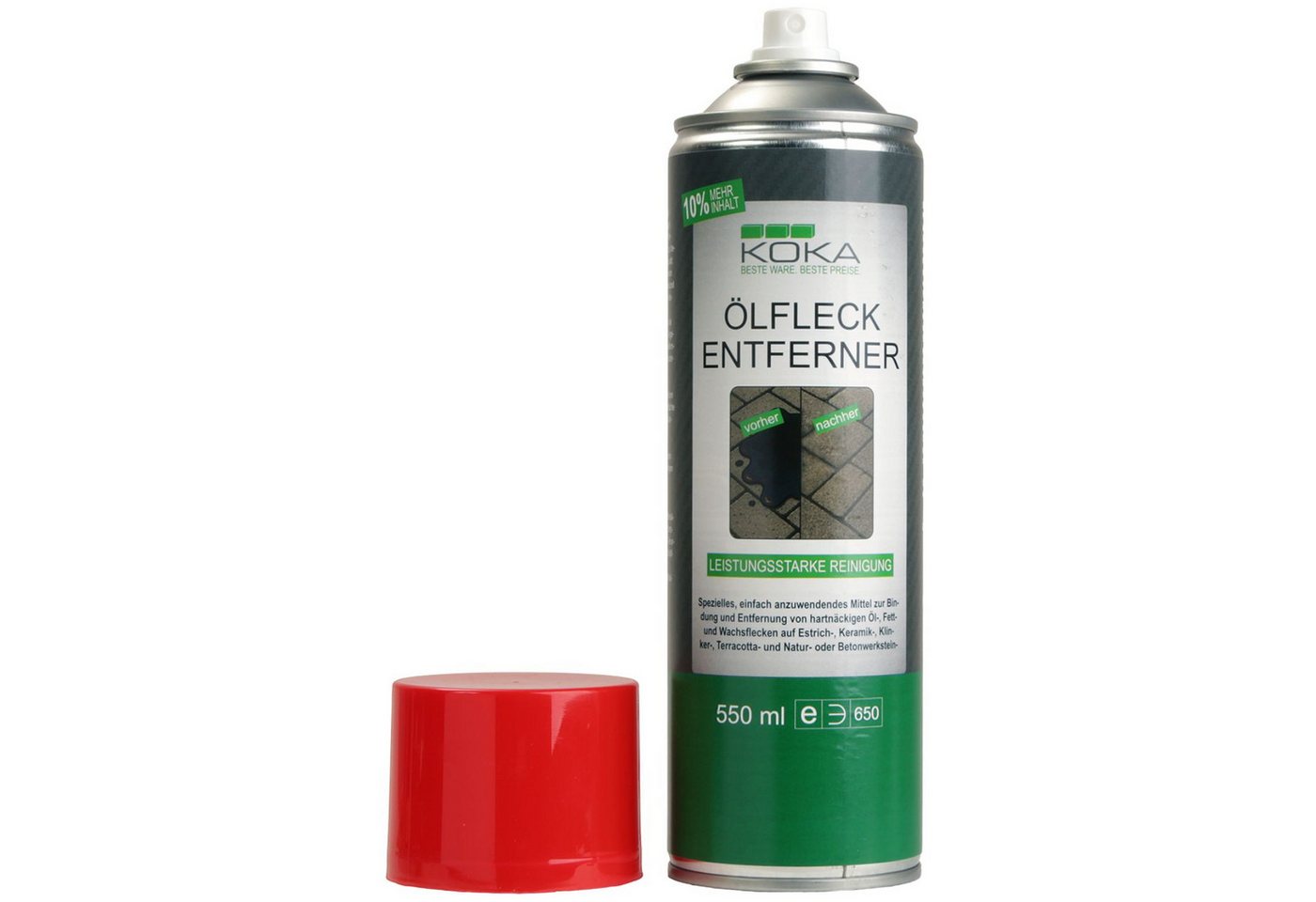 KOKA Ölfleck-Entferner 550ml Spray Öl Fleckentferner Steinbodenreiniger (1x Spraydose Bindemittel Ölfleckentferner Öl Ex Pflaster Fliesen Beton Naturstein)