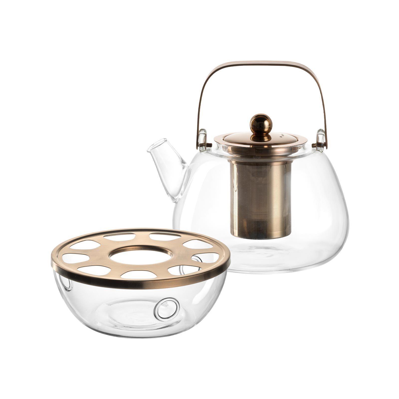 LEONARDO Teekanne Tè Per Te Teekanne mit Metallhenkel + Stövchen, 1200 l, (1x Teekanne, 1x Teewärmer, 2-St), Spülmaschinengeeignet, Temperaturbeständig bis max. 100°C