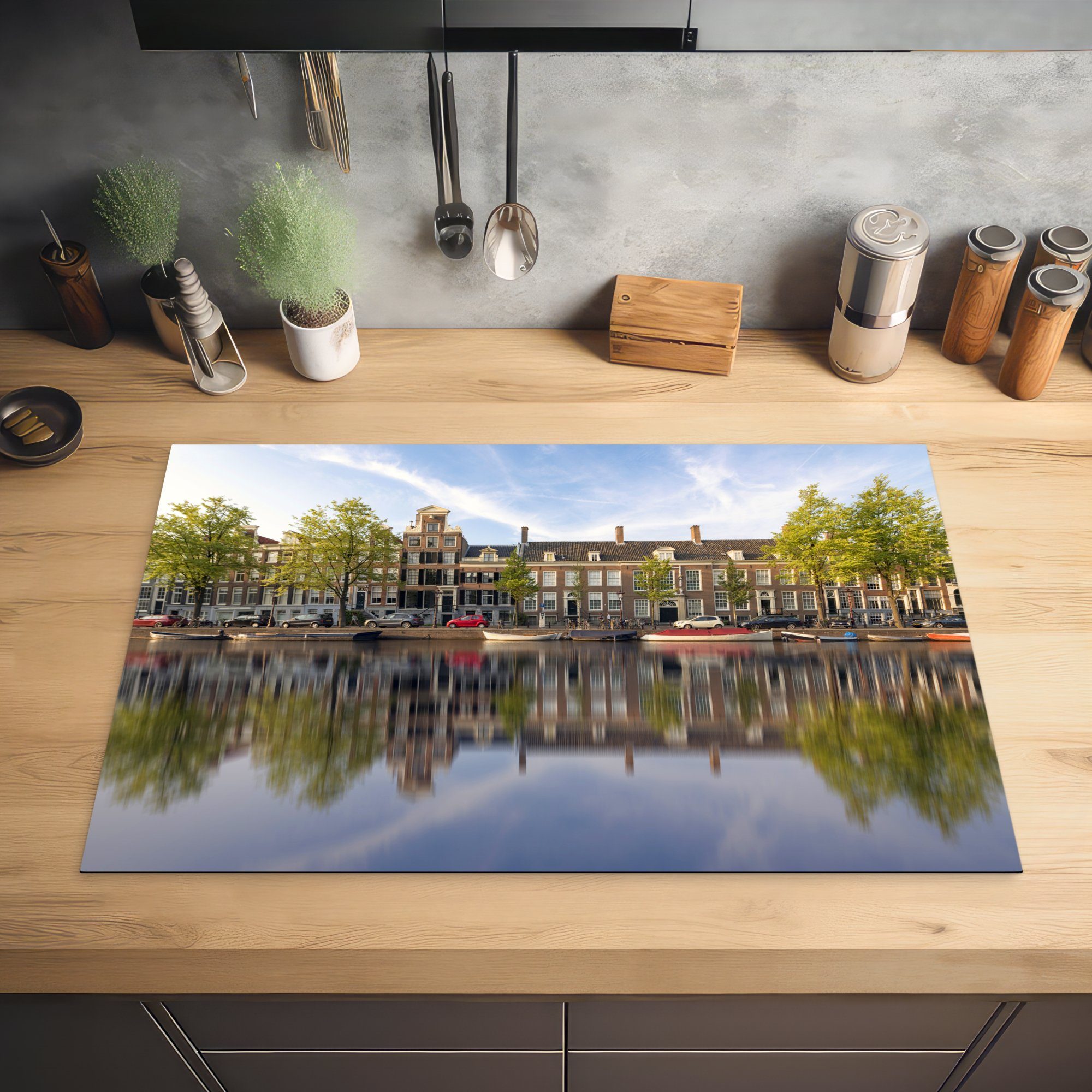 von Schutz Induktionskochfeld Amsterdam, Prinsengracht Zentrum im (1 küche, tlg), Ceranfeldabdeckung cm, Vinyl, für Herdblende-/Abdeckplatte die MuchoWow 81x52