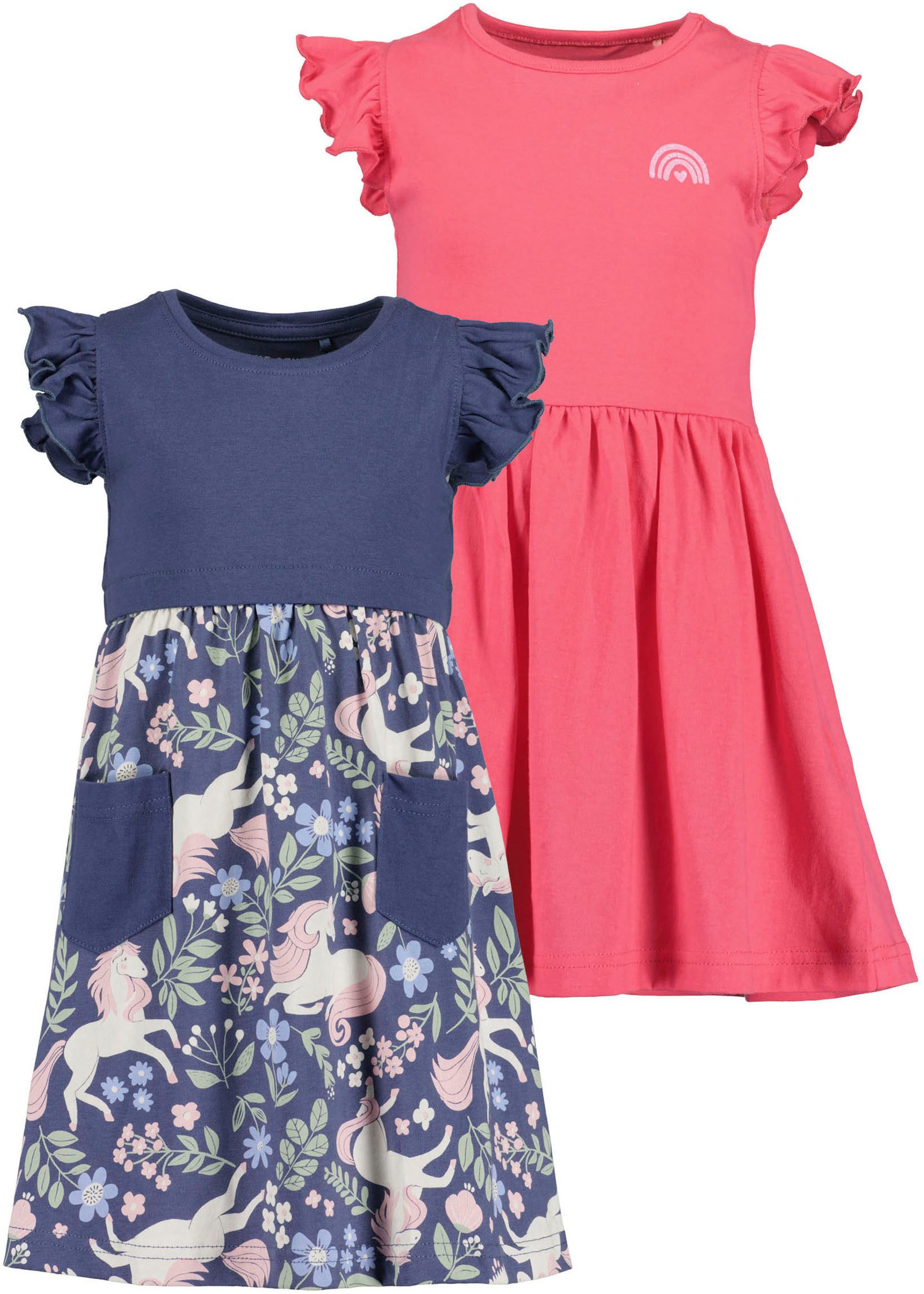 Blue Seven Jerseykleid (Packung, 2-tlg) 1x uni und 1x mit Alloverprint und aufgesetzten Taschen