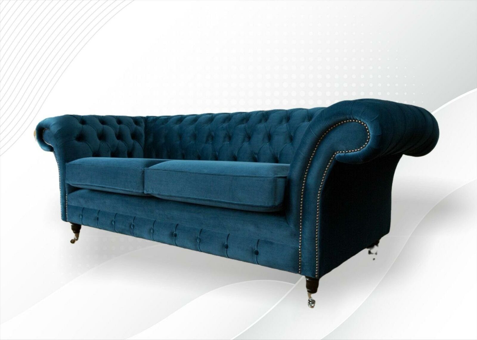 JVmoebel Chesterfield-Sofa Luxus grauer Chesterfield 3-er xxl Sofa Modernes Design Neu, Made in Europe Blau