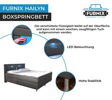 Furnix Boxspringbett Hailyn 140/160/180x200 cm Doppelbett mit Topper und LED Eco-Leder, mit LED Beleuchtung