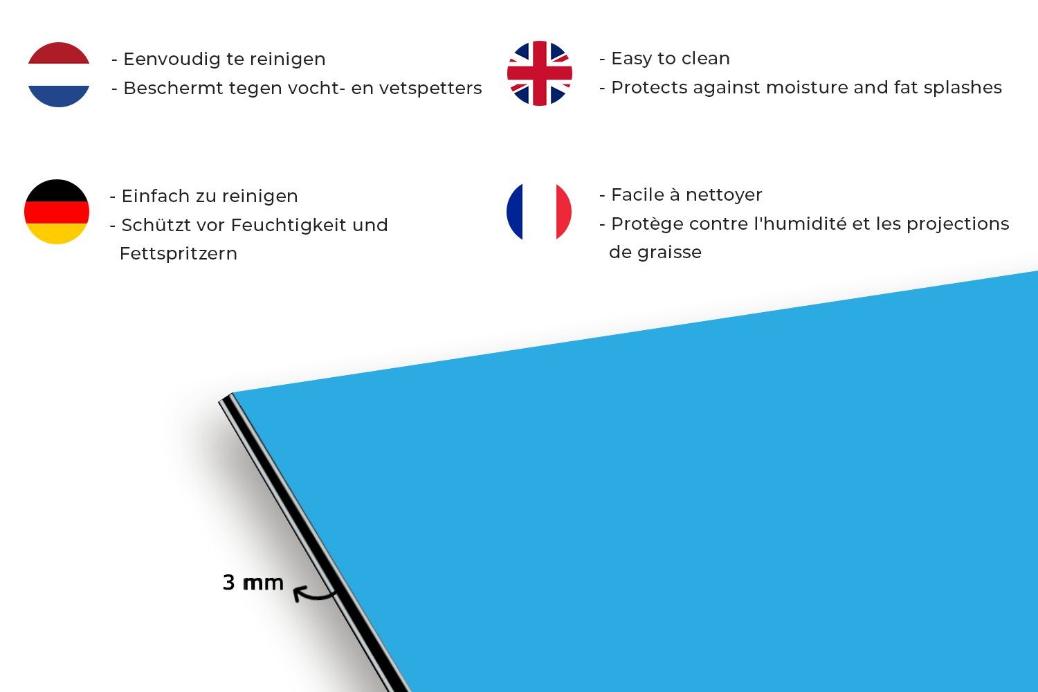 und (1-tlg), Licht Farben, Wandschutz, Fett - Küchen cm, Blau 60x30 Küchenrückwand gegen Schmutzflecken für - MuchoWow