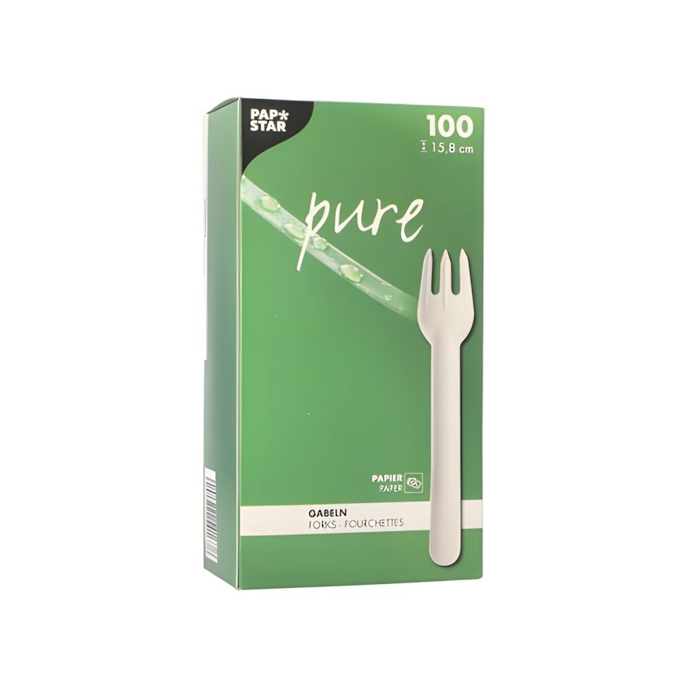 PAPSTAR Einweggabel Gabeln, Papier pure 15,8 cm weiss 100 Stk