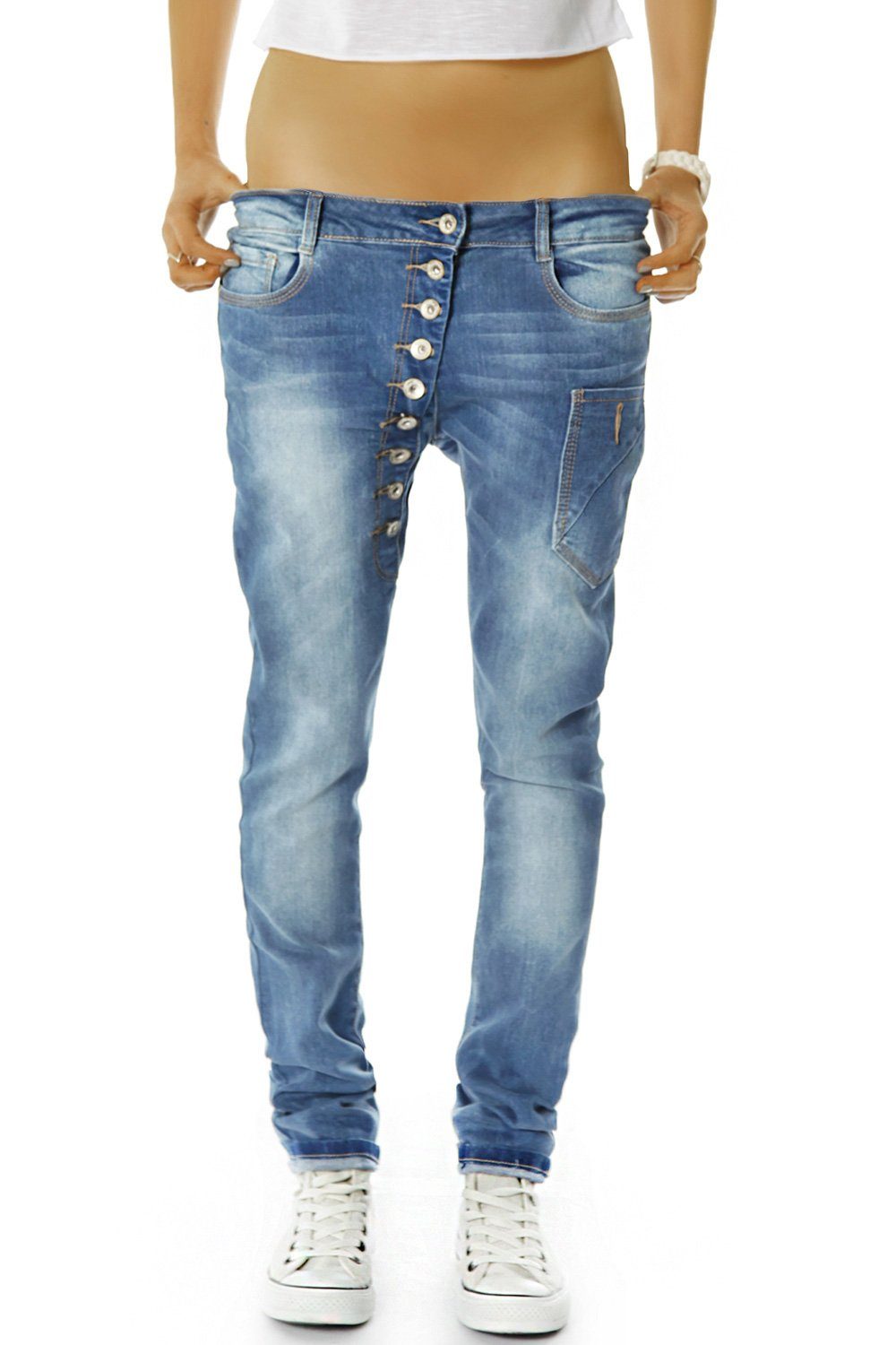 be styled Tapered-fit-Jeans Baggy Damenhosen mit asymetrischer Knopfleiste, röhriger Schnitt j02kw