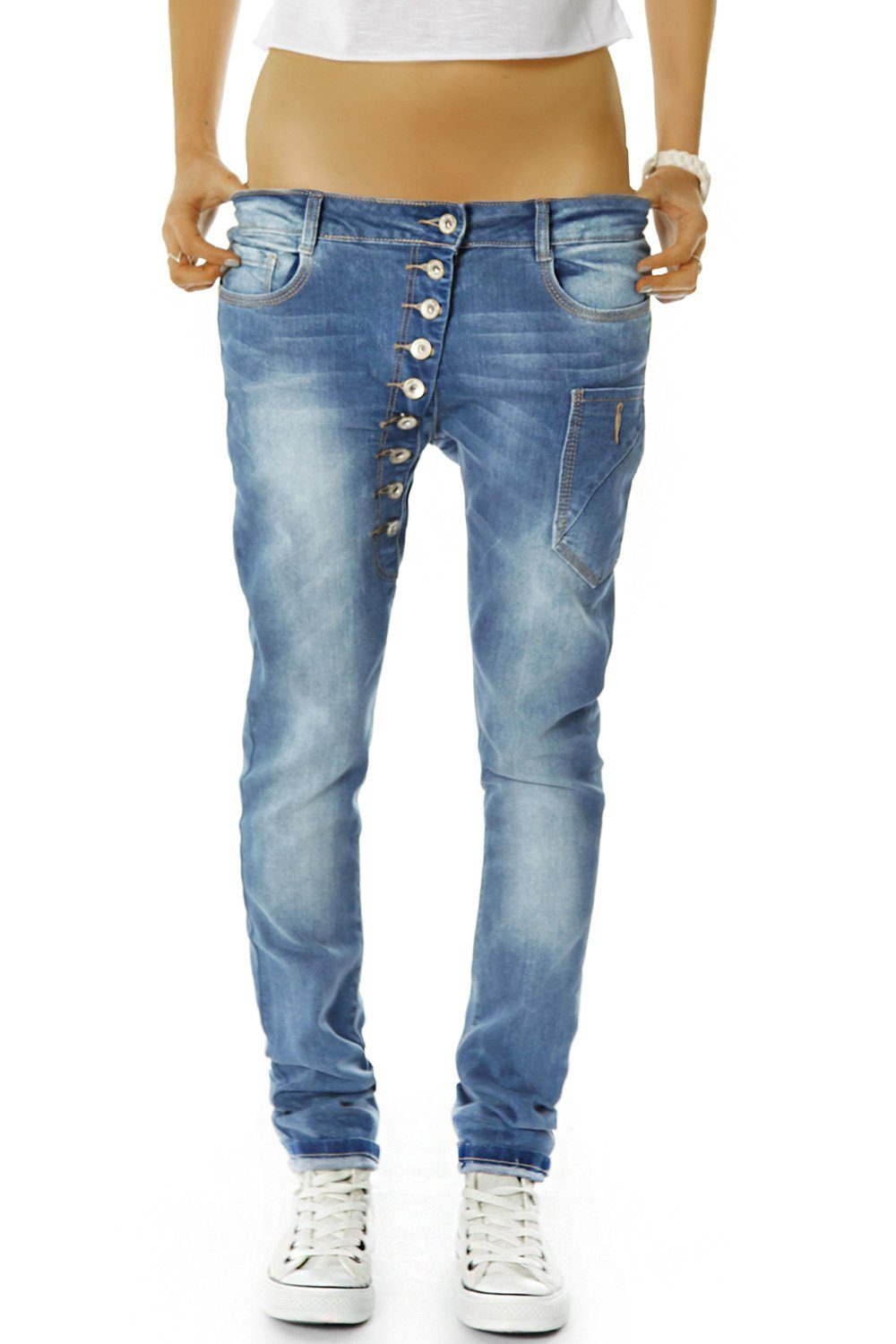 be styled Tapered-fit-Jeans »Baggy Damenhosen mit asymetrischer Knopfleiste,  röhriger Schnitt j02kw«