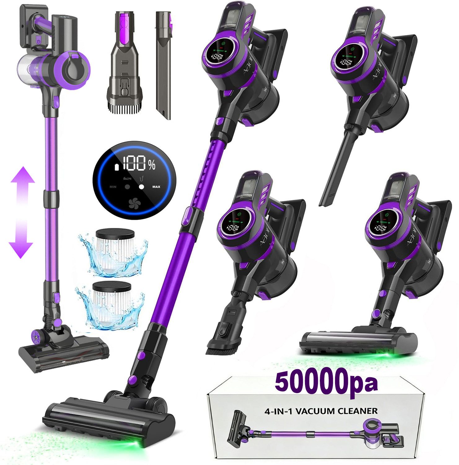 AKKEE Akku-Hand-und Stielstaubsauger Akku Staubsauger, 50000Pa/55min Leichtgewicht staubsauger kabellos, 400 W, beutellos, 5-stufiger HEPA-Filter