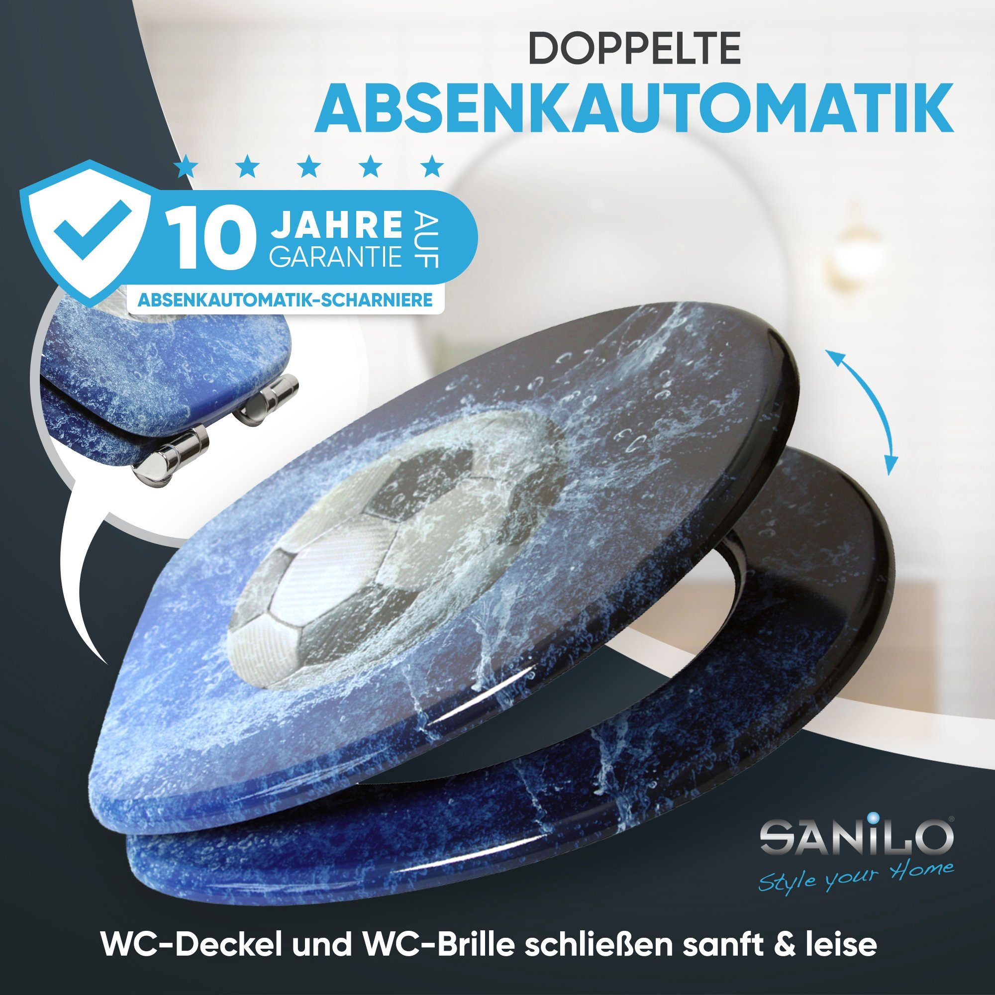 Sanilo WC-Sitz Soccer mit Absenkautomatik, Toilettendeckel direkt vom Hersteller, hochwertig & modern mit Motiv, universell, leichte Montage