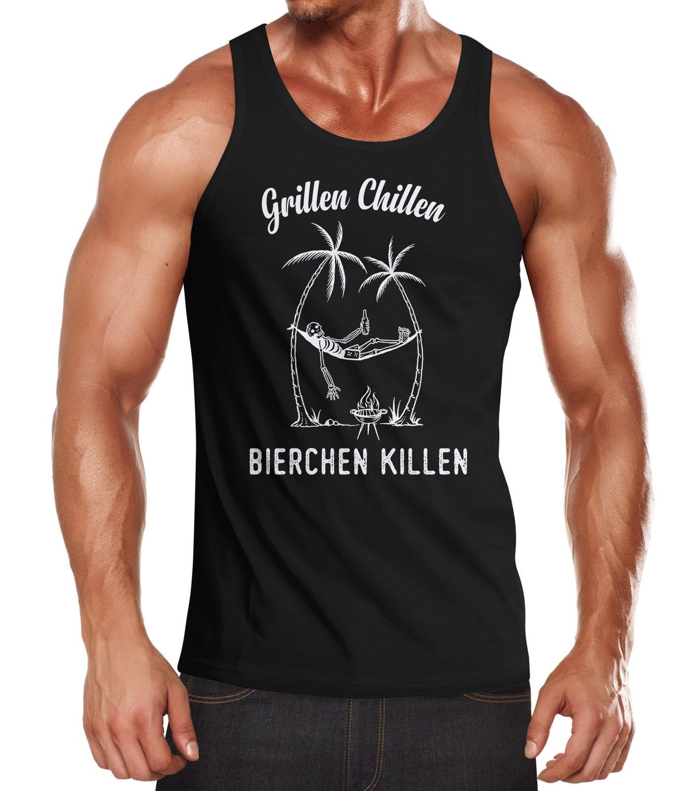 MoonWorks Tanktop Herren Tanktop Grillen Chillen Bierchen Killen Spruch lustig Muskelshirt Tank Top Moonworks® mit Print