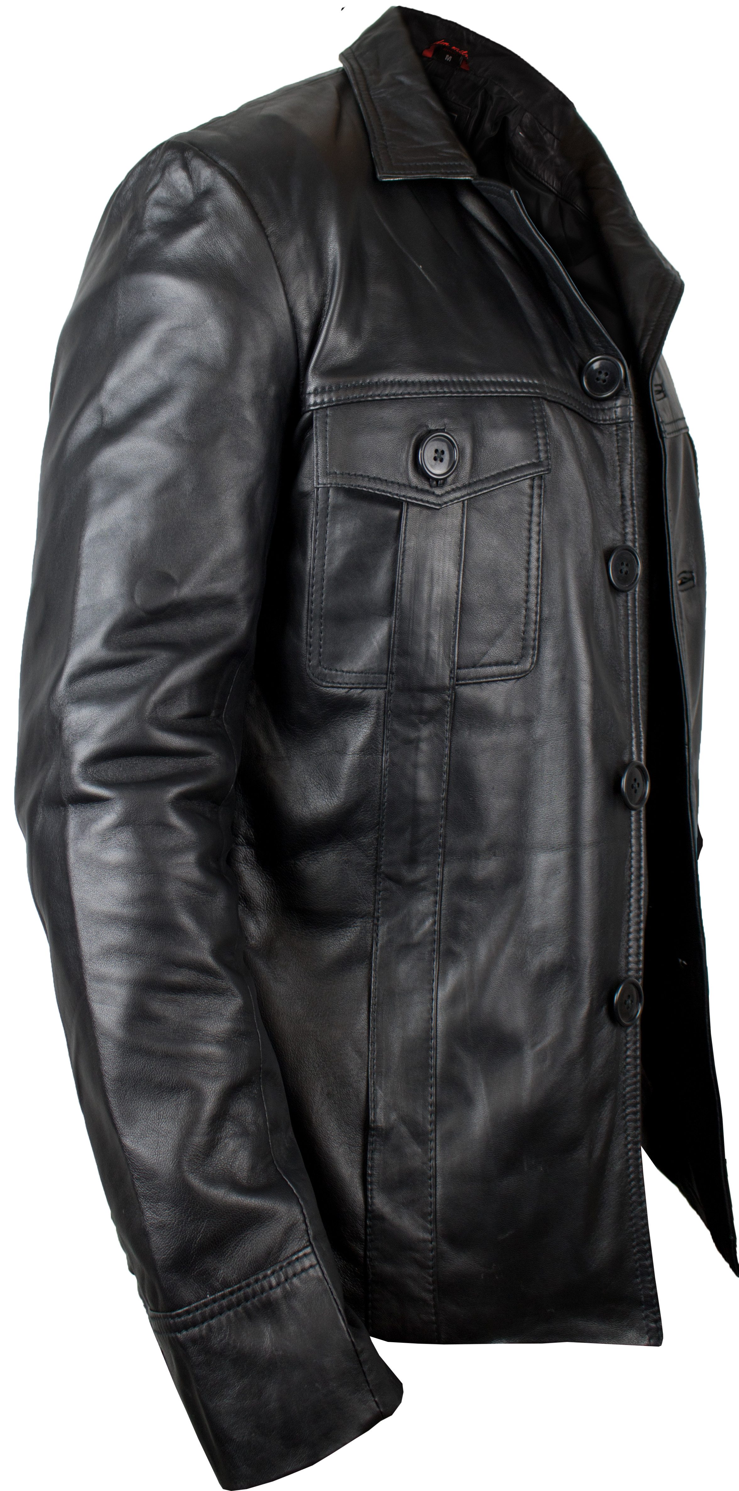 MDM Lederjacke Herren Lederjacke Ledersakko leichte Lamm Jacke Blazer auch in großen Größen erhältlich, schwarz mit Klassischem Kragen