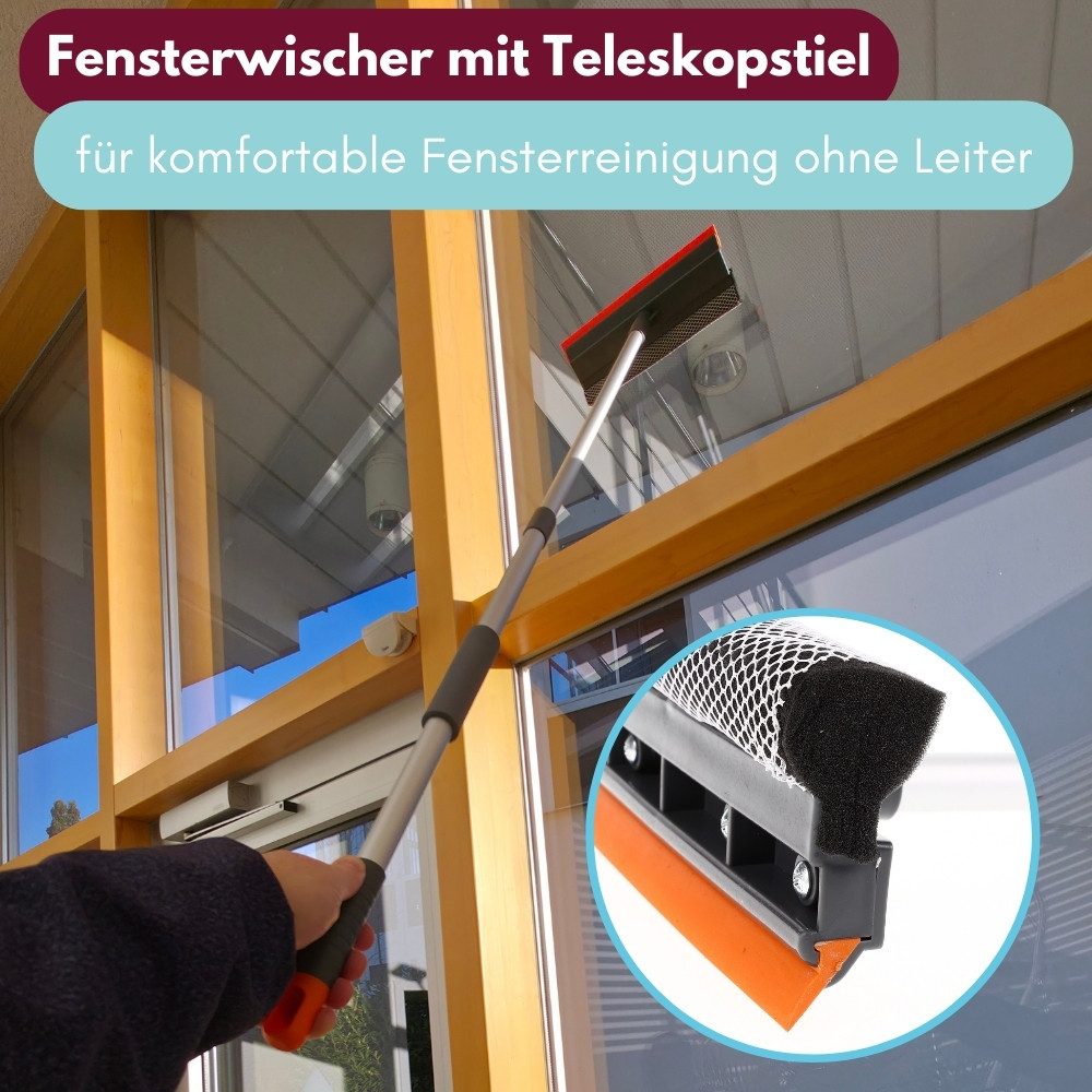 GarPet Duschabzieher Fensterwischer mit Teleskopstiel Fenster Putzer Abzieher Profi Wischer