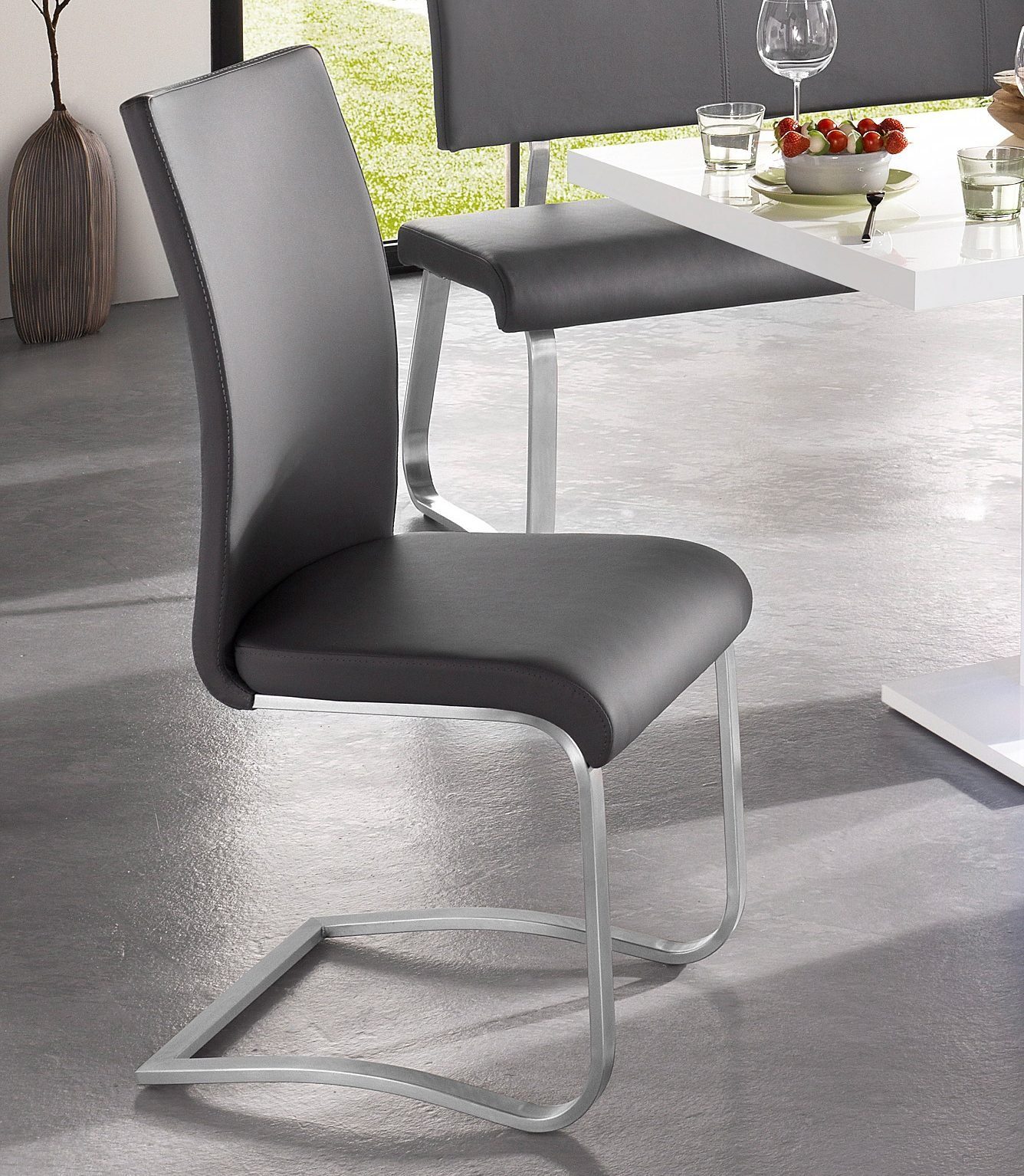 Raburg MCA furniture Freischwinger Arco (Set, 2 St), Stuhl mit Echtlederbezug, belastbar bis 130 Kg grau | grau