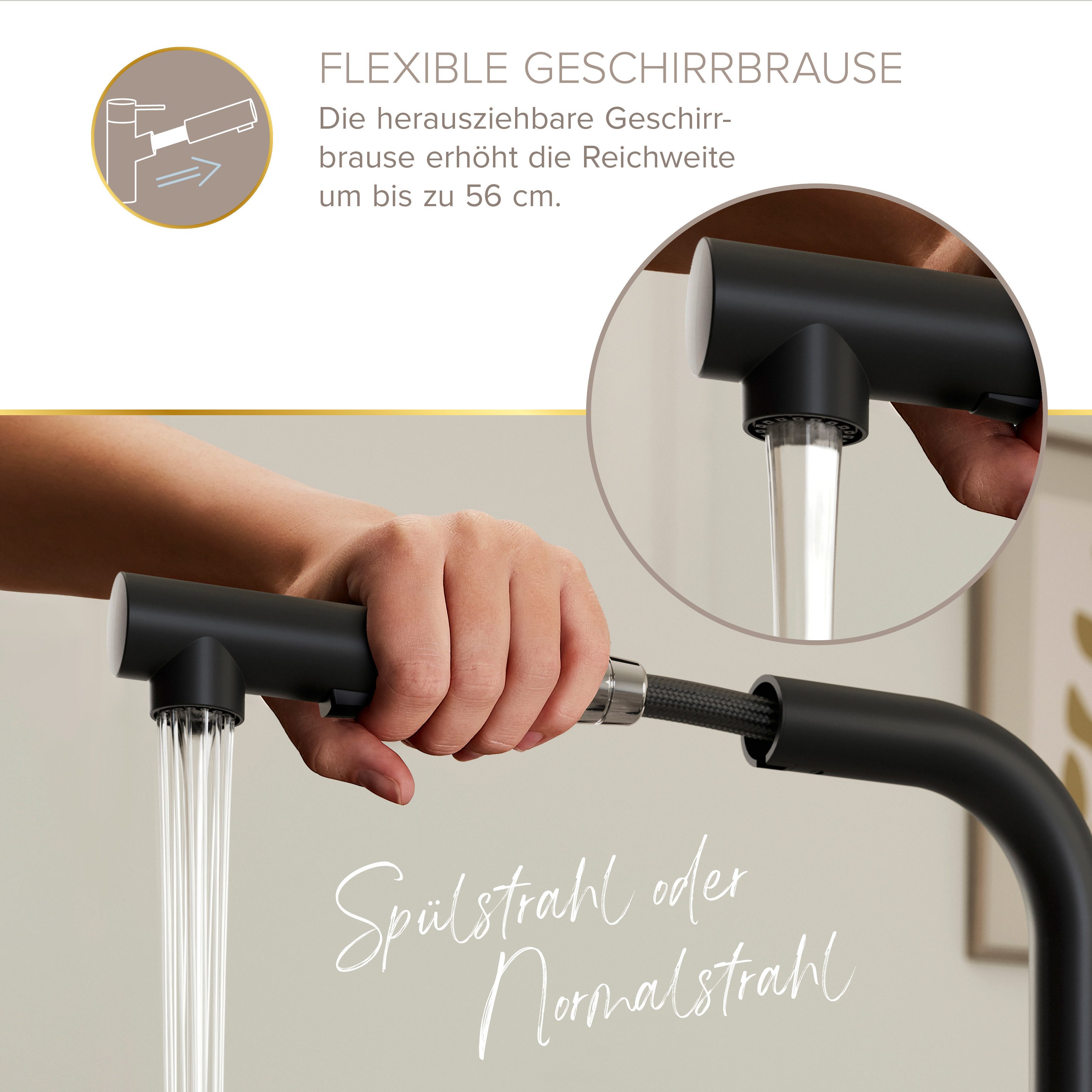 Lenz Küchenarmatur OLINA FLEX extra hoch, Easy-Weight-System, Cold-Start-Funktion