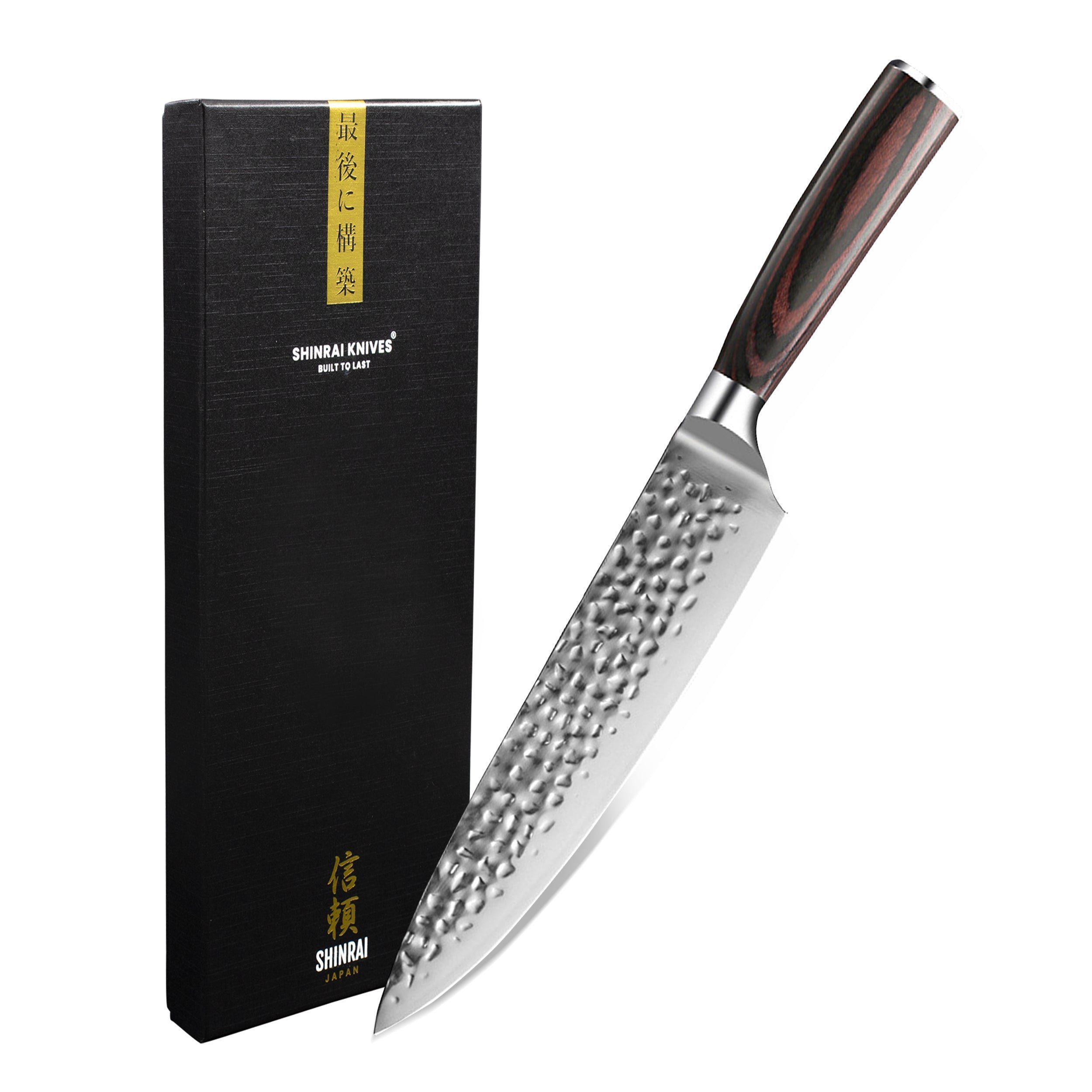 Shinrai Japan Damastmesser cm ins bis Kochmesser 20 Edelstahl, Detail - Handgefertigt Gehämmertes Messer Japanisches
