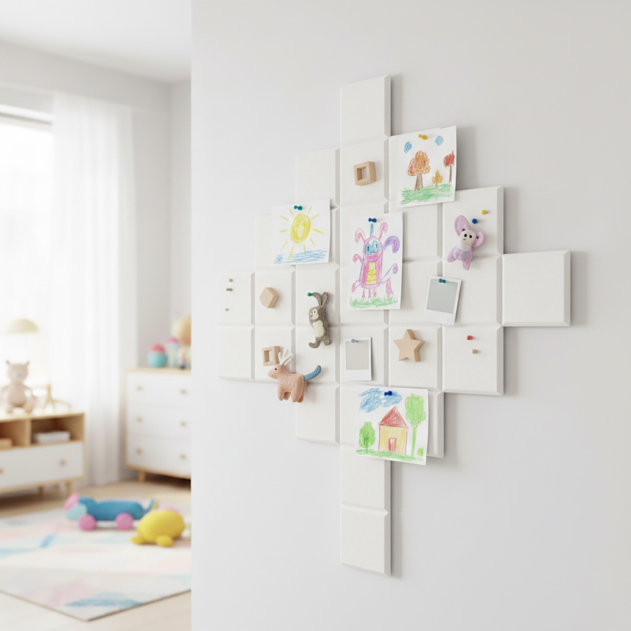 relaxdays Pinnwand 12x selbstklebende Filzpinnwand Quadrate, weiß