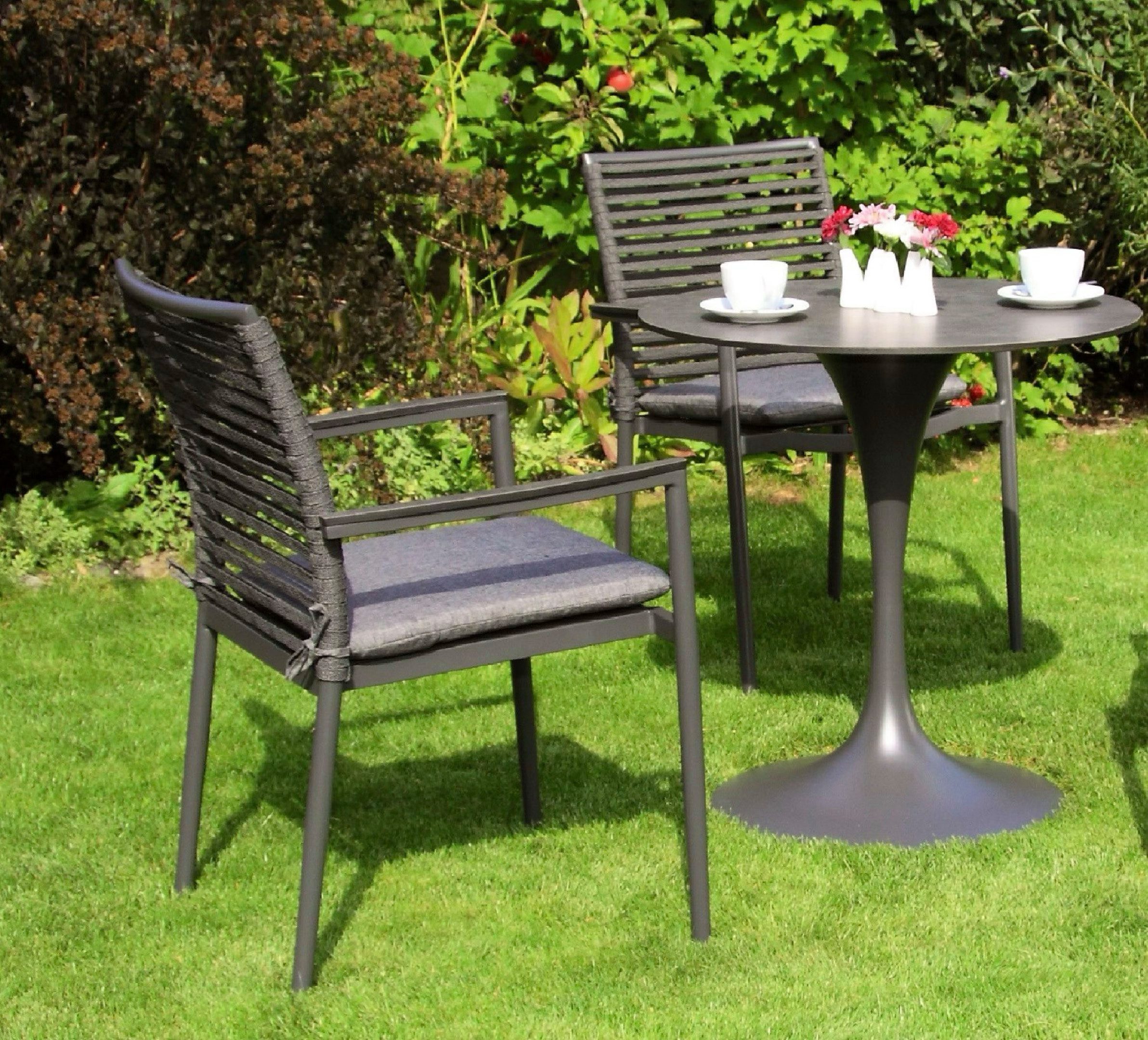acamp Gartenstuhl Stapelstuhl 6er Set mit Sitzkissen New Jersey grau (Gartenmöbel Set), Stuhl, Loungestuhl, Stapelsessel, 86x57x61 cm