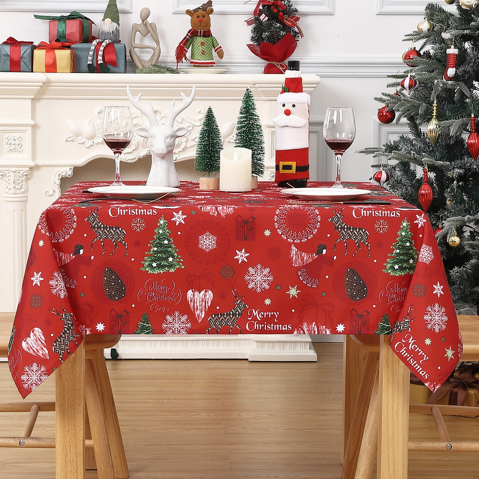 GarveeMore Tischdecke Wasserfeste Tischdecke aus Canvas mit Weihnachtsreind günstig online kaufen