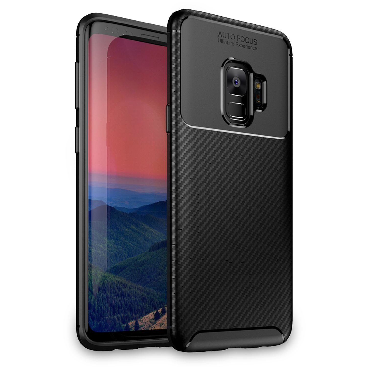 Nalia Smartphone-Hülle Samsung Galaxy S9, Carbon Look Silikon Hülle / Matt Schwarz / Rutschfest / Karbon Optik