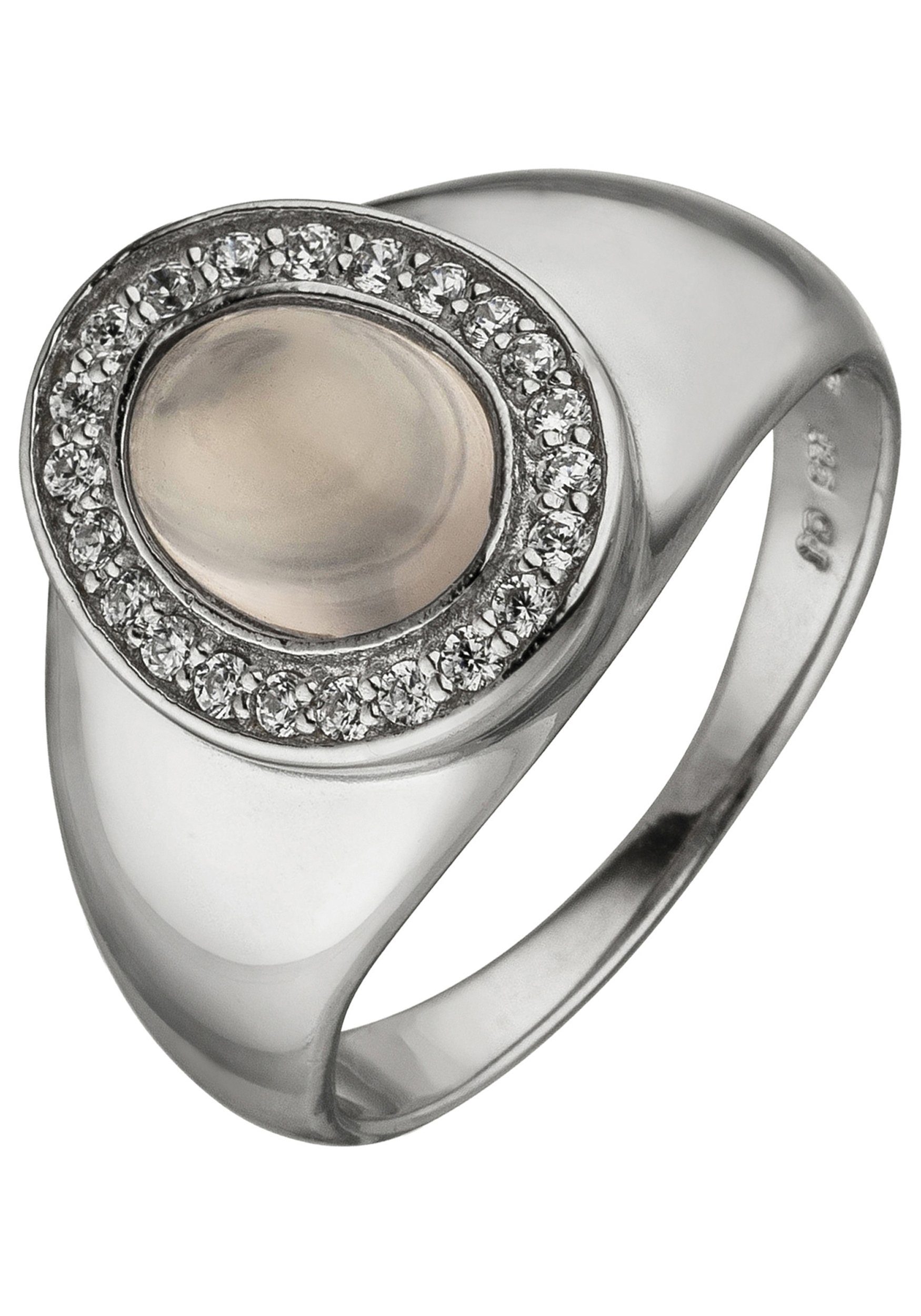 JOBO Fingerring, 925 Silber mit Rosenquarz und 22 Zirkonia