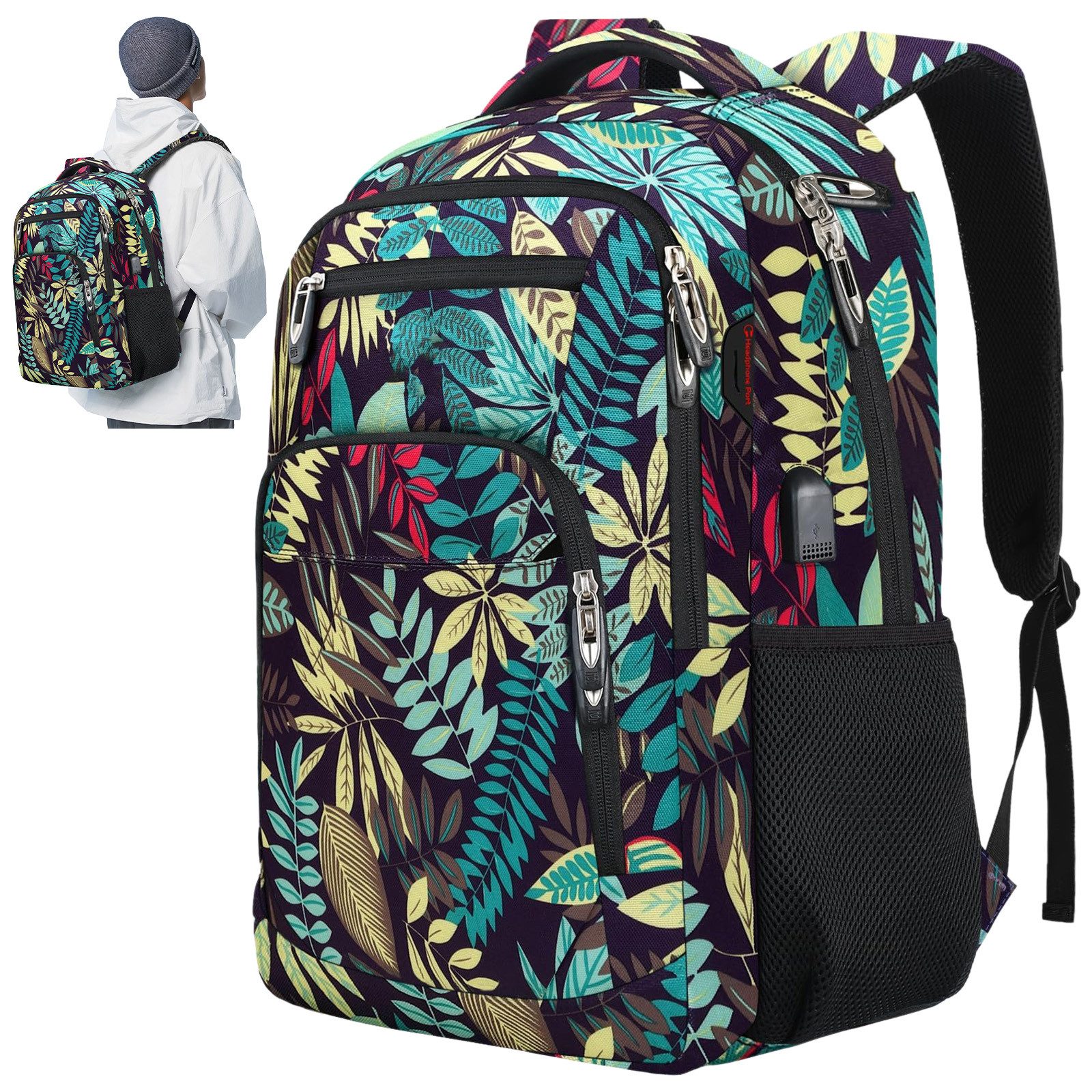 OKWISH Laptoprucksack Laptop Рюкзаки Schulrucksack Wasserbeständig Laptoptasche (Uni Tasche Businessrucksack Sportrucksack, Backpack mit Laptopfach, Anti-Diebstahl, mit USB-Anschluss), Herren Damen Jungen Teenager Arbeit Business Freizeit Reisen