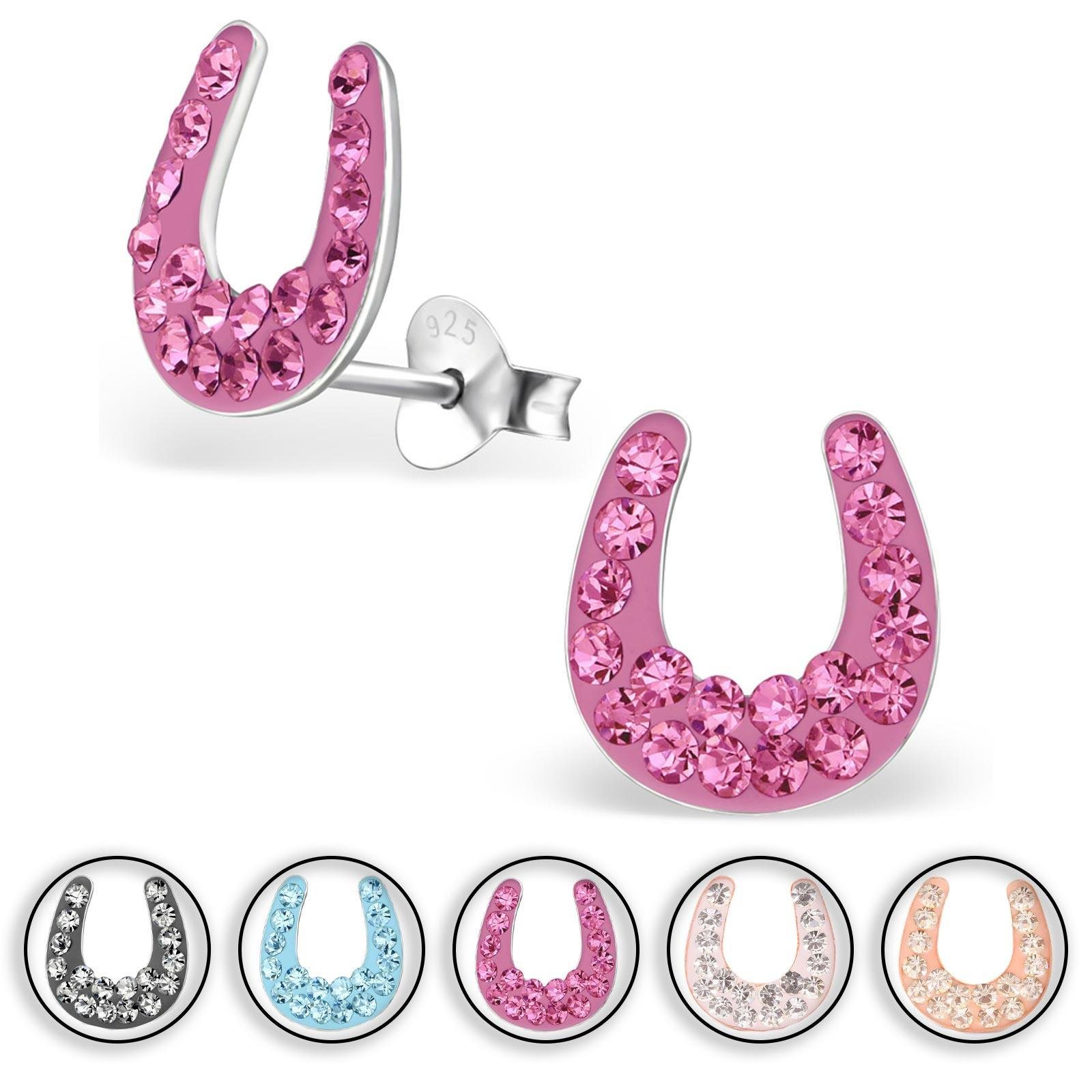 Valentinstagsgeschenk Monkimau Paar Ohrstecker Hufeisen Ohrringe 925 Silber Kinder Ohrstecker (Packung), mit Kristallen, blau