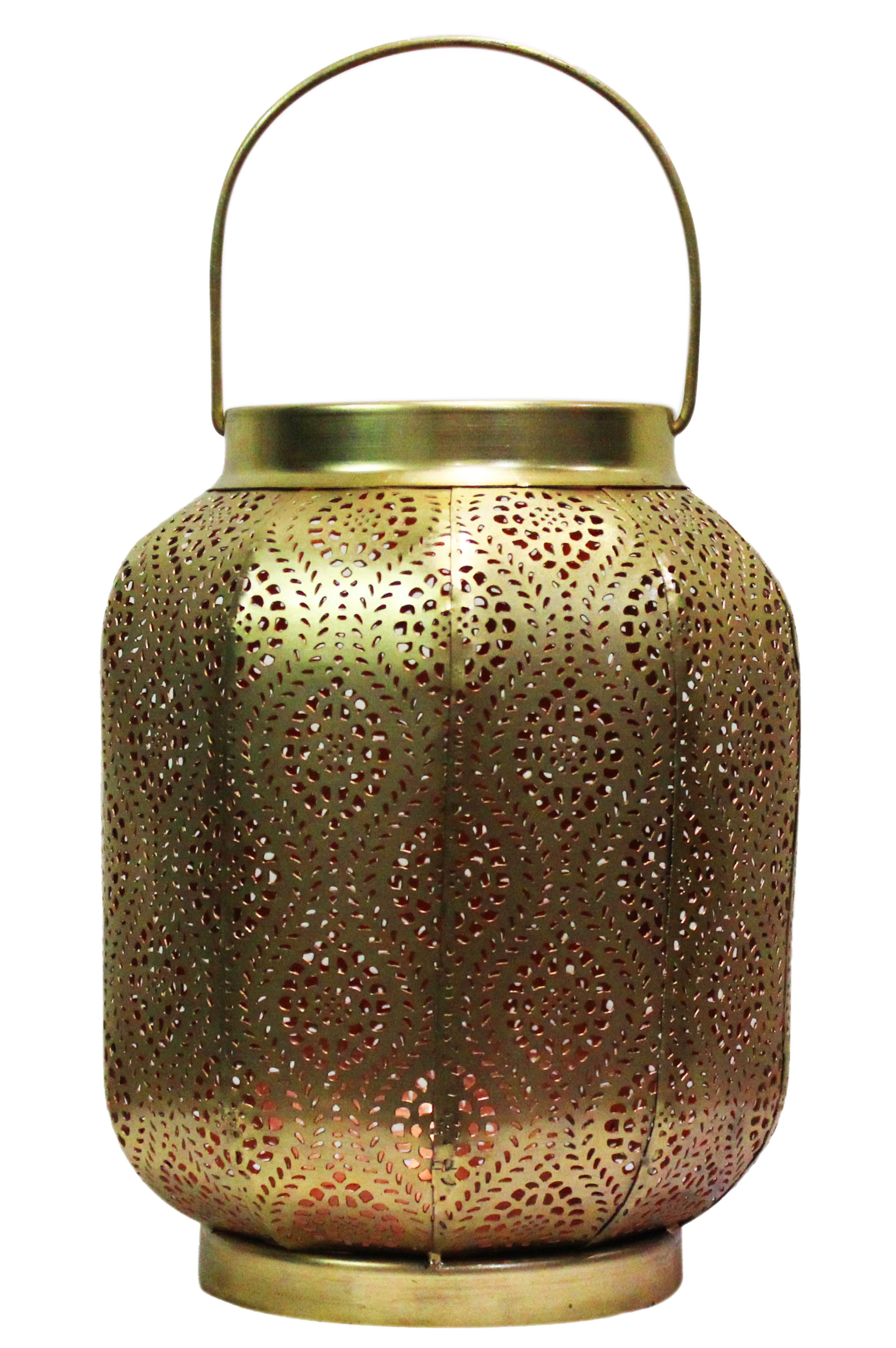 Marrakesch Orient & Mediterran Interior Teelichthalter Orientalisches Windlicht Baghira handgemacht aus Metall in Gold 26 cm (1 St), Handarbeit