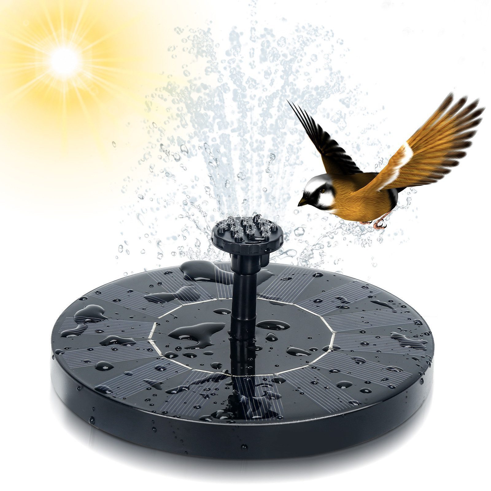 FELIXLEO Teichpumpe Solarpumpe Solar Springbrunnen 1.5 Watt Wasserspiel Teichpumpe Fontäne (3-tlg)