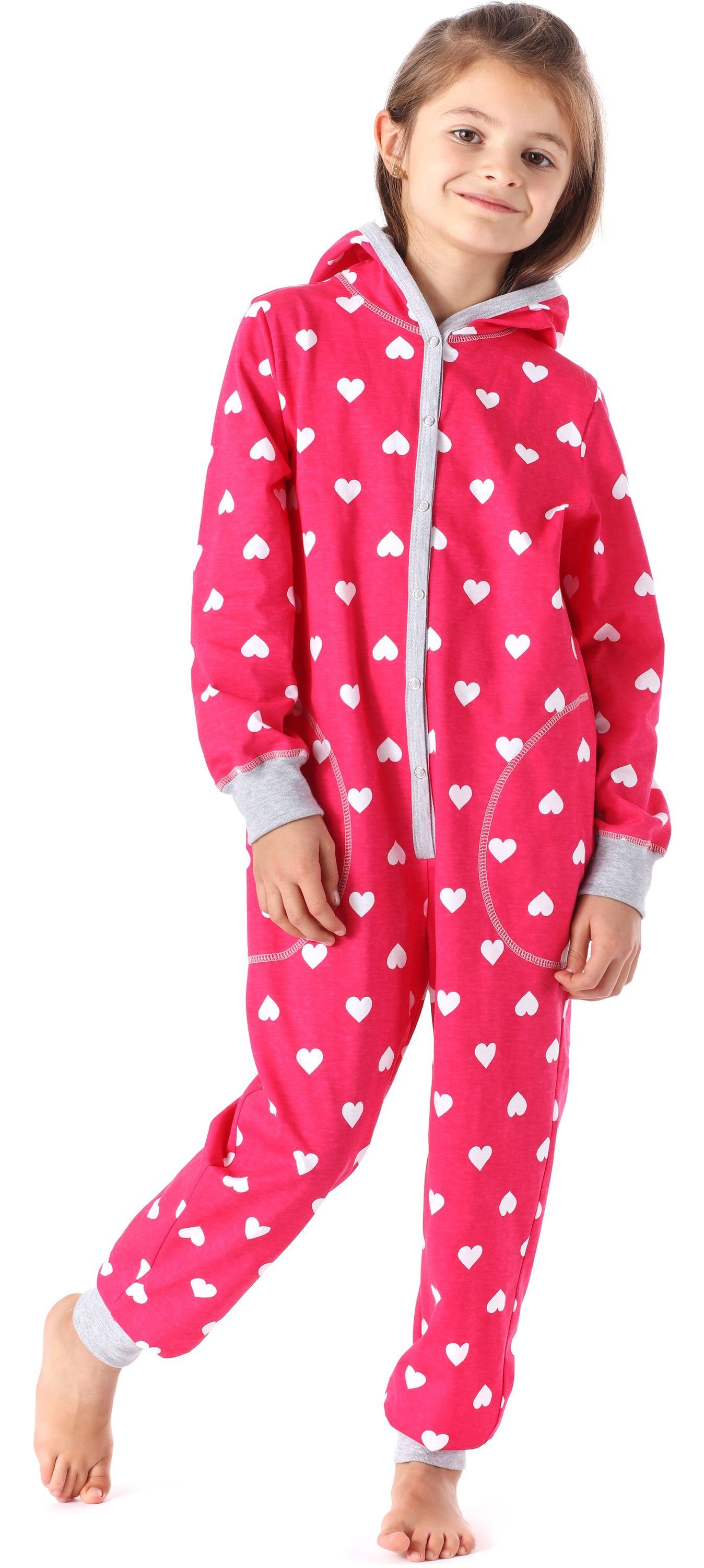 Merry mit Herzen Rosa Schlafanzug Schlafoverall Kapuze Style MS10-223 Mädchen