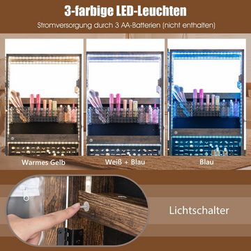 COSTWAY Schmuckschrank mit Spiegel, LED, Schubladen & Rollen, verstellbar