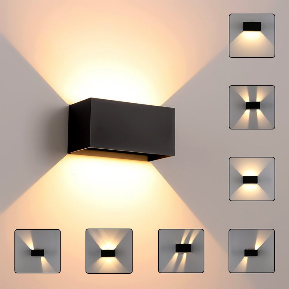 LETGOSPT LED Wandleuchte LED Wandleuchten Innen/Außen Wandlampe Innen Auf  und ab Einstellbarer, LED fest integriert, warmweiß, 12W, 3000K Warmweiß, LED  Außenwandleuchte, IP65 Wasserdichte