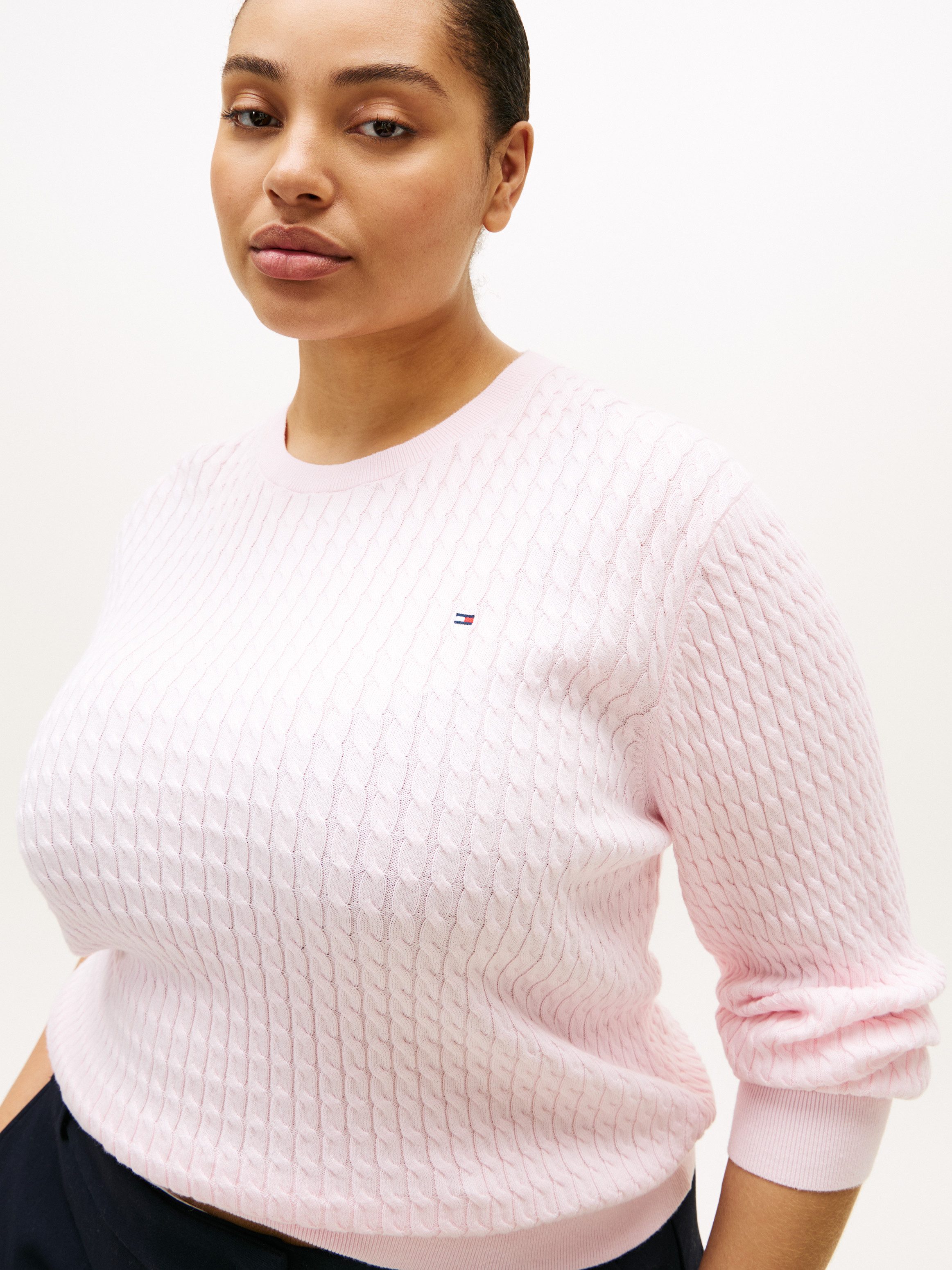 Tommy Hilfiger Curve Rundhalspullover CRV CO CABLE FINE GG CNK SWEATER in g günstig online kaufen