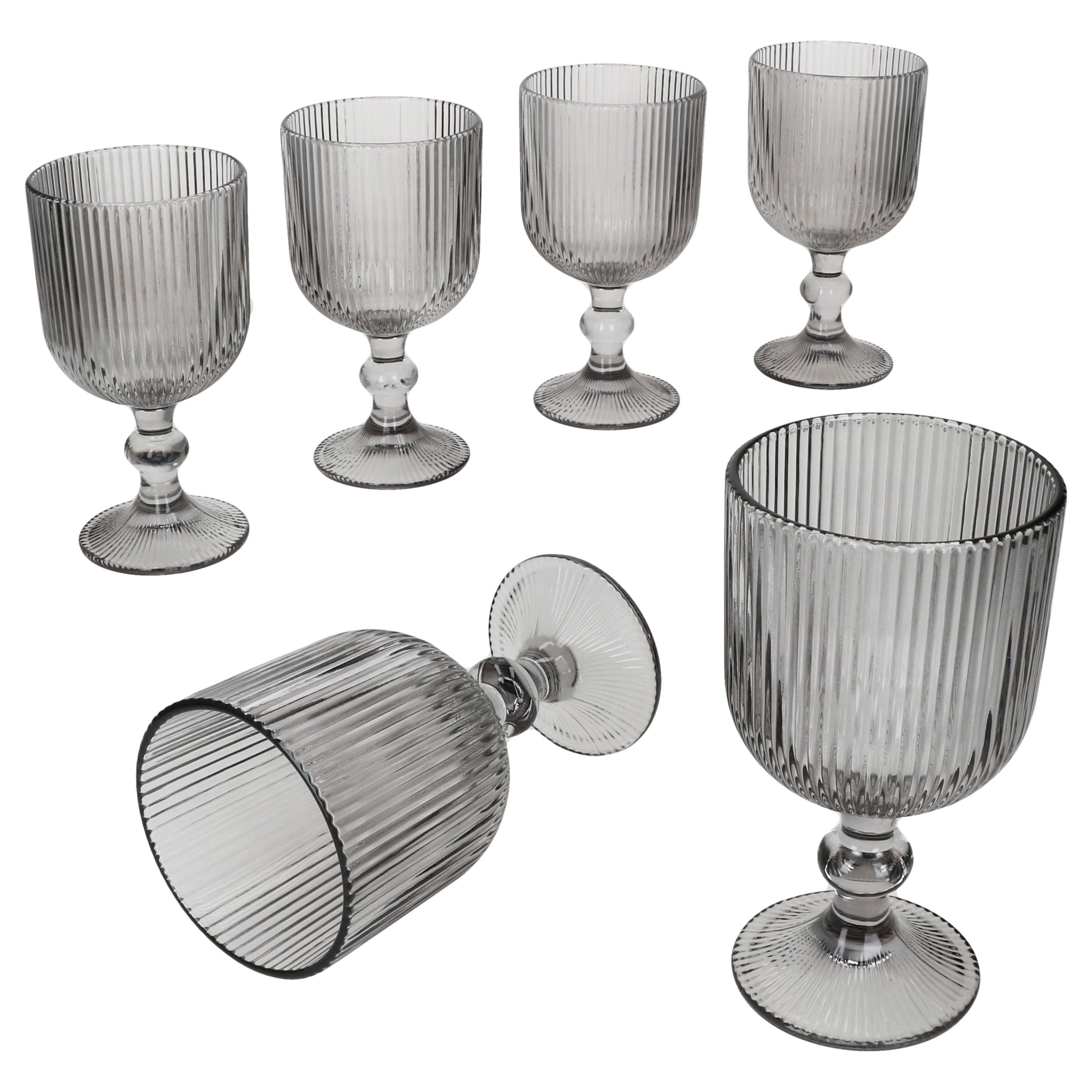 MamboCat Weinglas Agata 6x Rotweingläser grau 290ml Glas Relief Weißwein-Kelch Rotwein, Glas