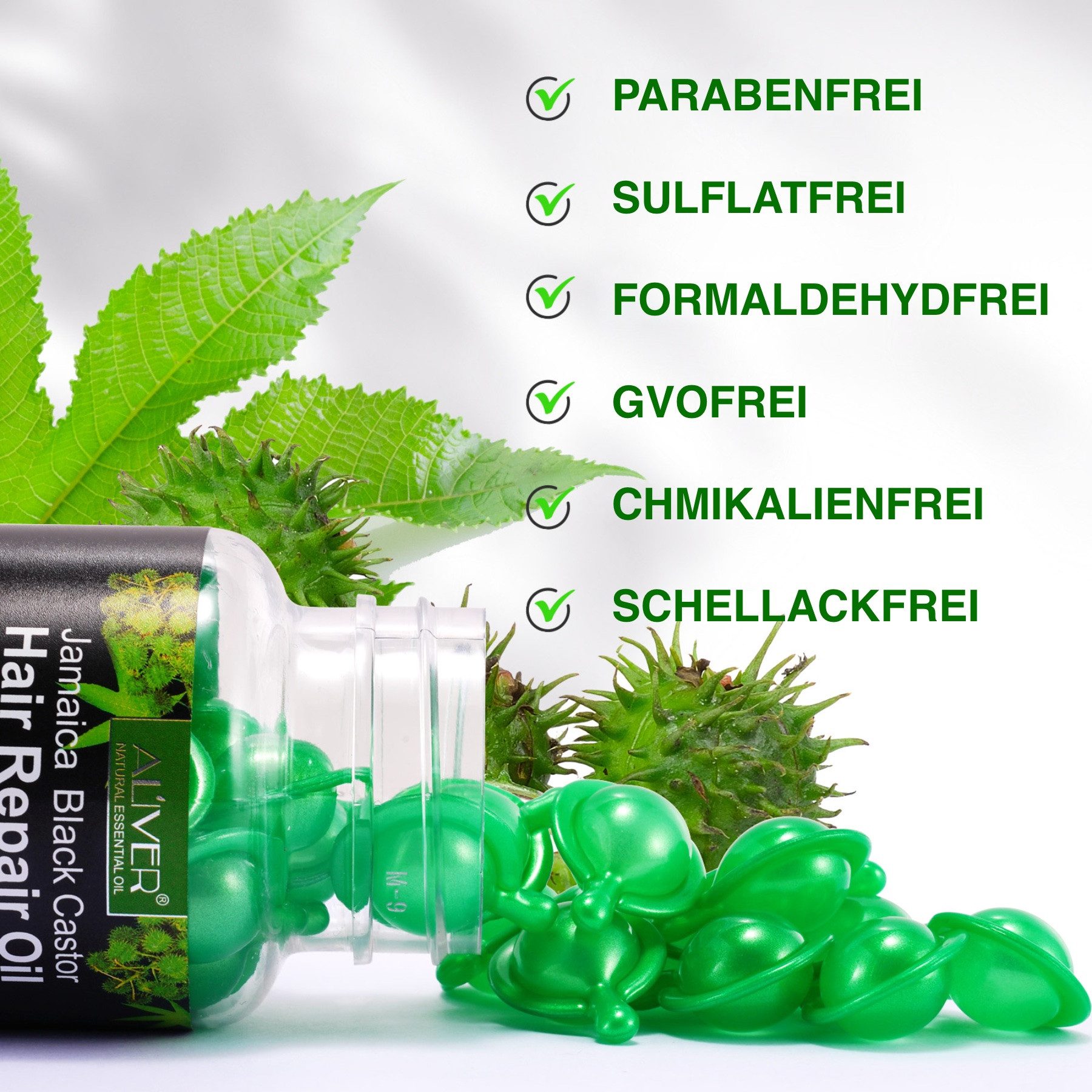 ALIVER Haaröl Rizinusöl Haarwachstum Haarpflege in Kapseln Bart Bio Vegan, 1-tlg.