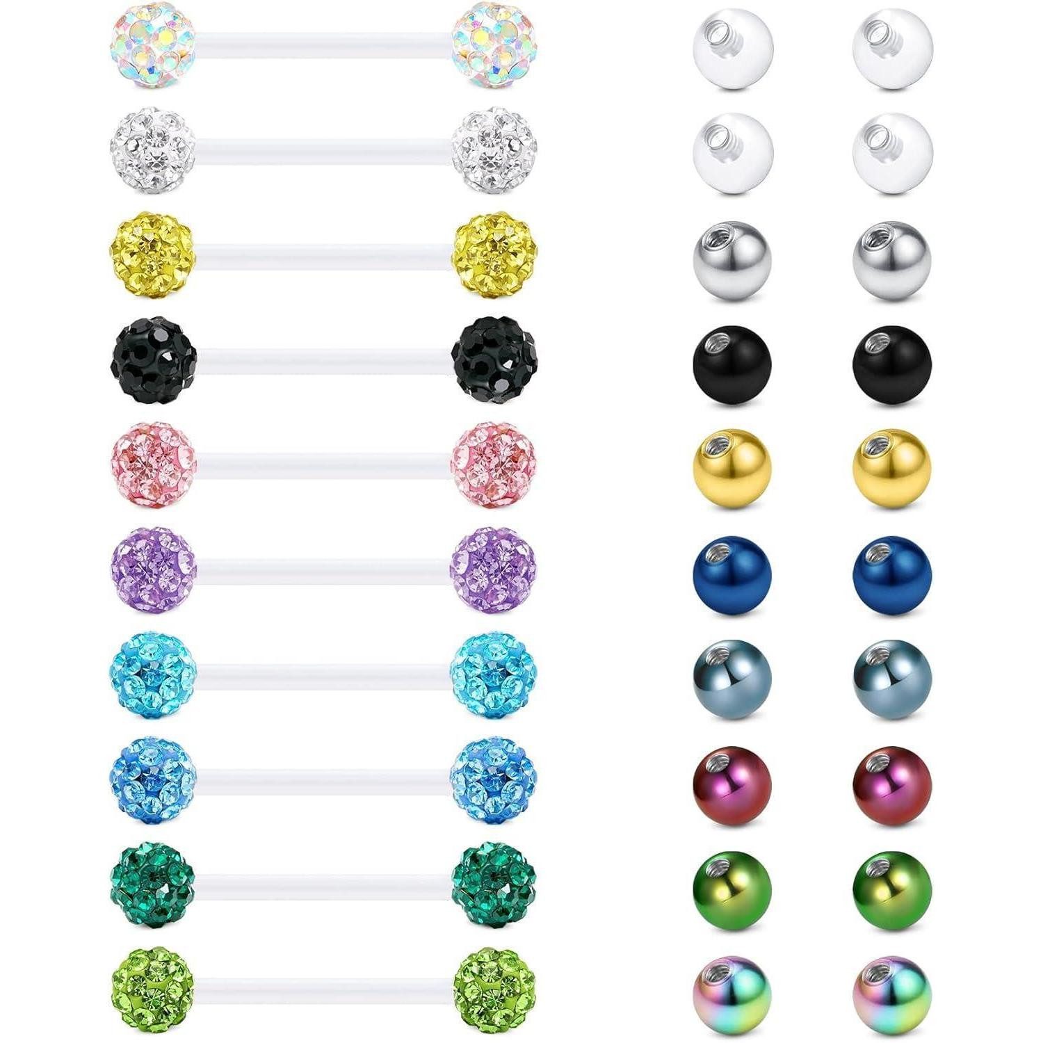 LuxusKollektion Brustwarzenpiercing Zungenpiercing Kunststoff Bioflex 12mm 16mm 18mm 14g 1,6*16mm