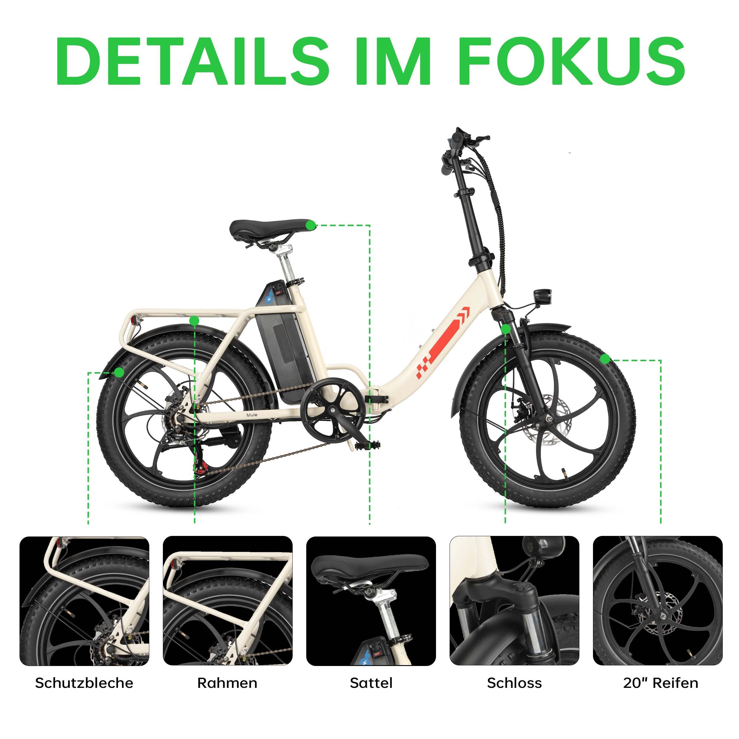 Vankel E-Bike Faltrad E1 Faltbares Damen u. Herren E-Fahrrad 960WH Pedelec,20AH 120 km, Kettenschaltung, Heckmotor, 960 Wh, 20x3'' Klapprad, Pedelec E-Citybike mit Tiefeinstieg, faltbar, E-bikes