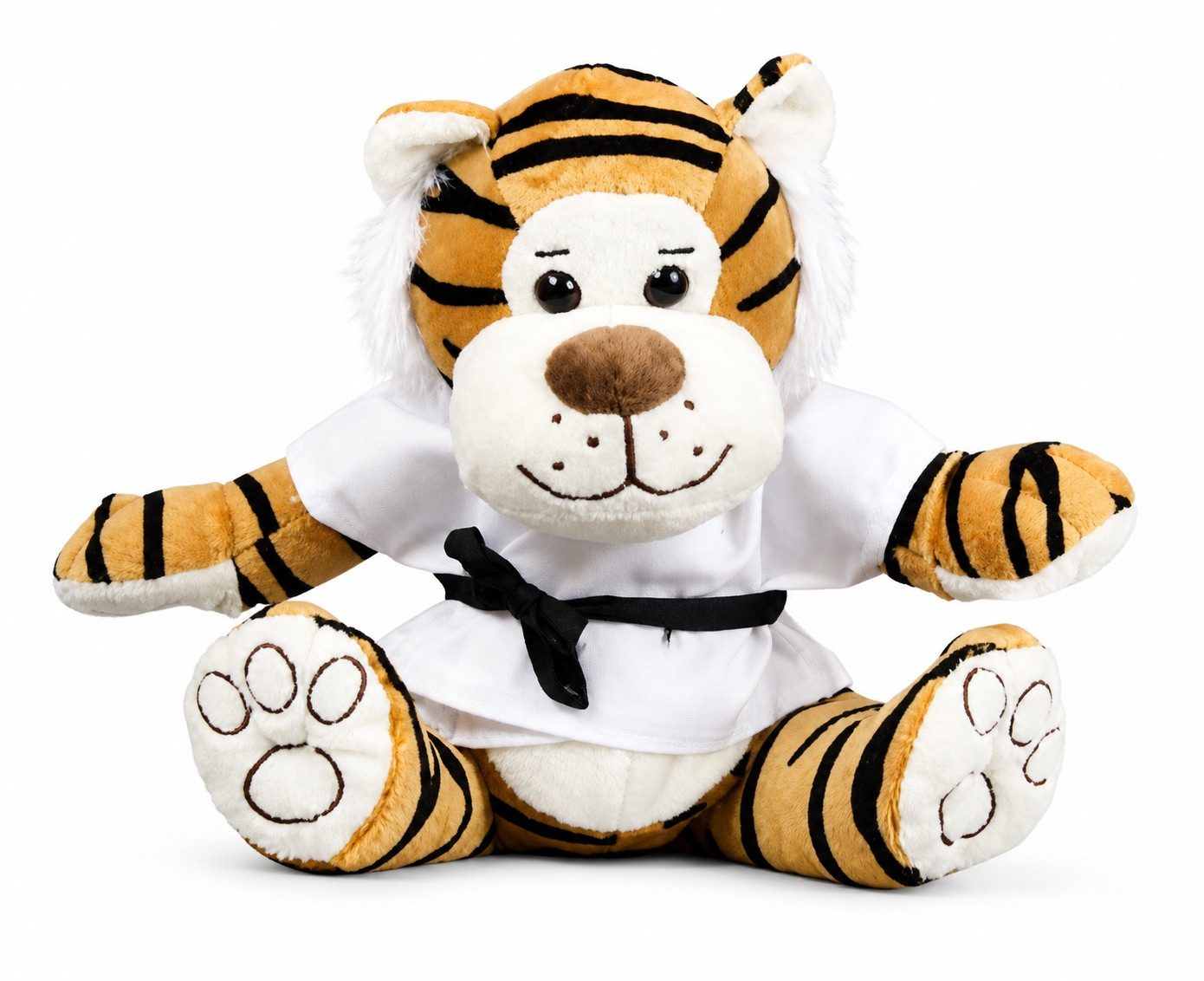 BAY-Sports Kuscheltier Plüschtier Tiger DJ Teddybär Karate Kampfsport Kinder Taekwondo Budo (Niedlicher Geselle mit dem Namen DJ), Glücksbringer, Geschenk, Kickboxen
