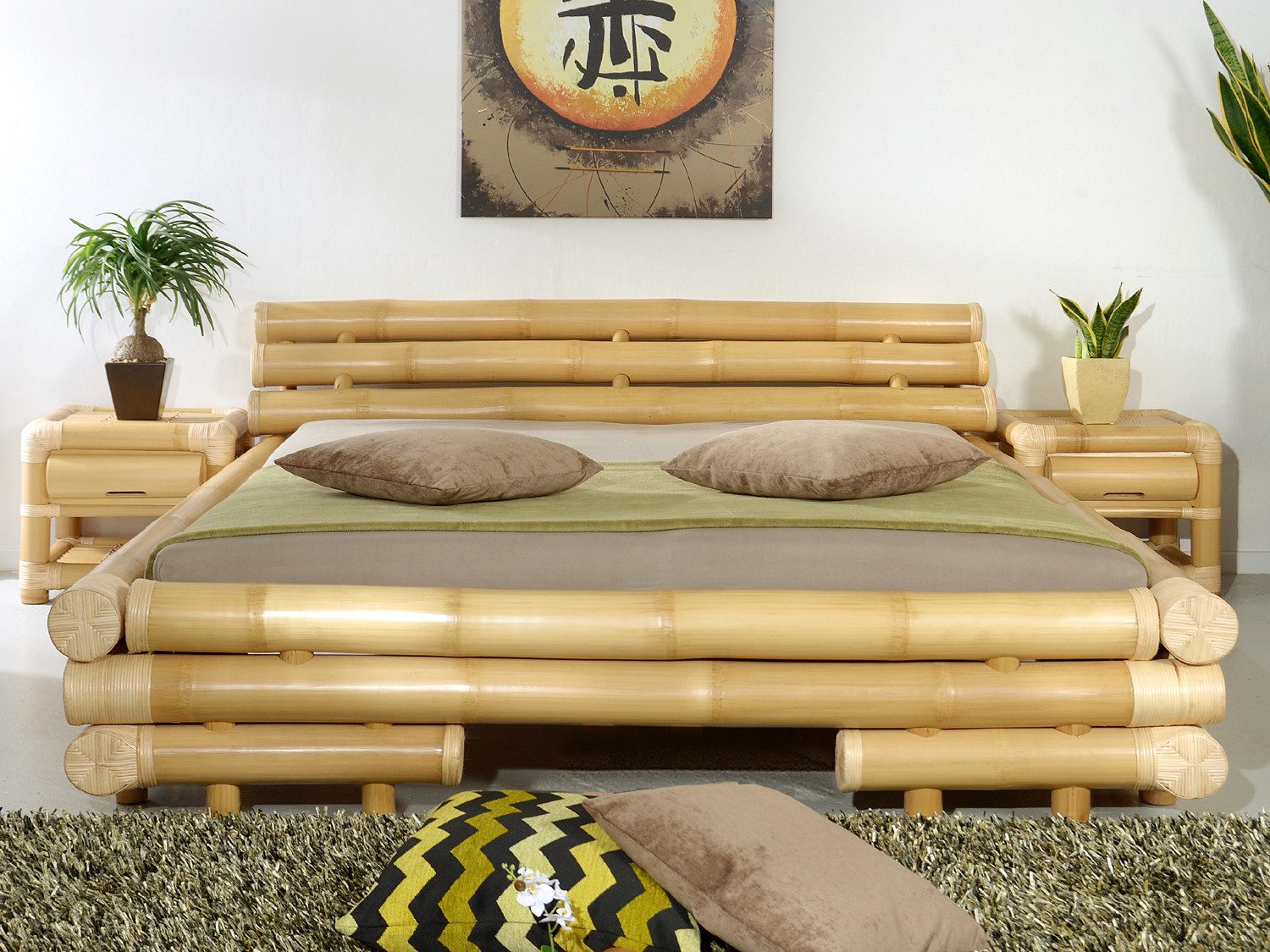 Bambus-Lounge Bettgestell Palau Bambusbett Bettrahmen Bettgestell Schlafzimmer Bambus Rattanbett