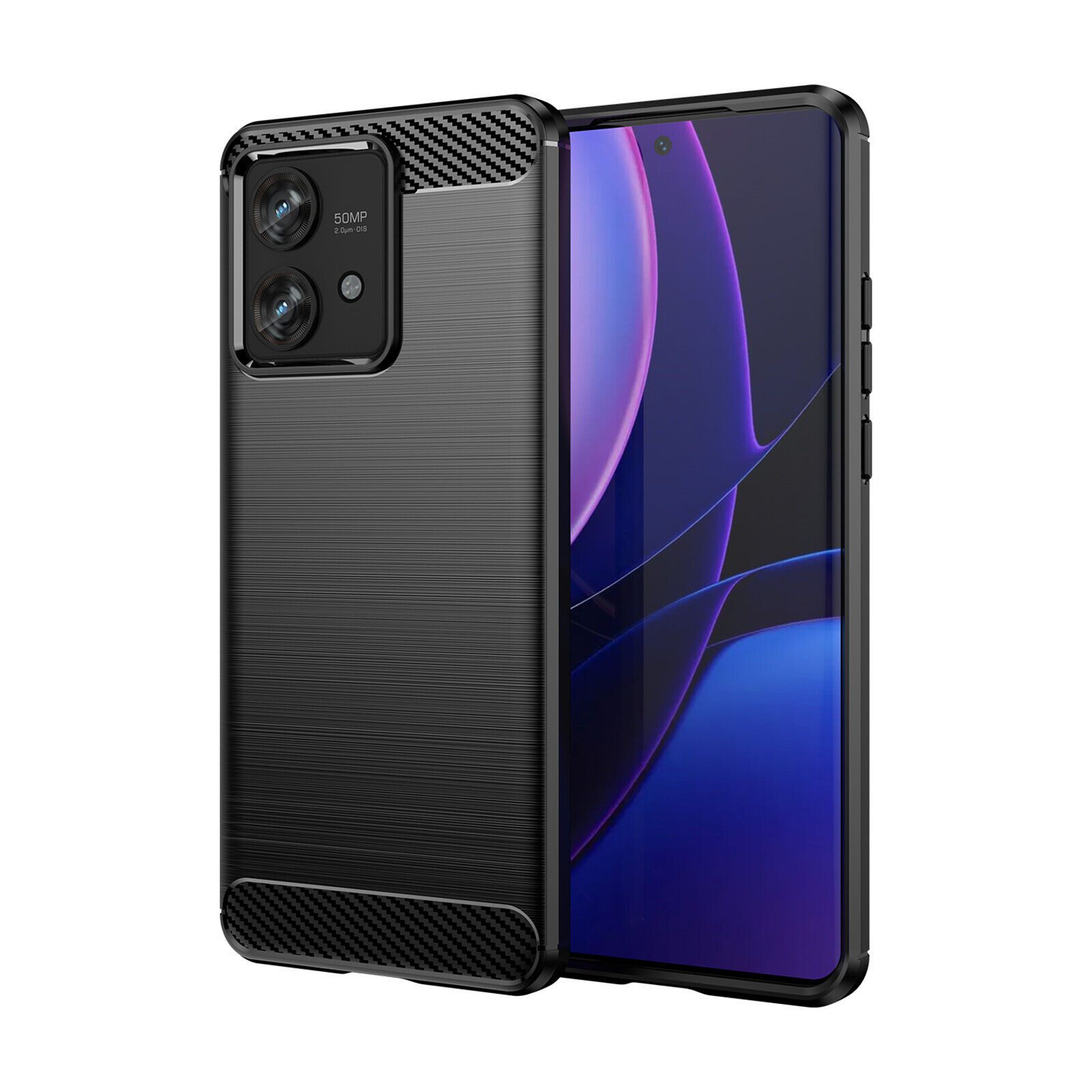betterfon Handyhülle Carbon Hülle für Motorola Edge 40 Neo Backcover TPU Silikon Schwarz, Carbon-Look – stoßfestes Case mit Air-Cushion & Metall-Optik