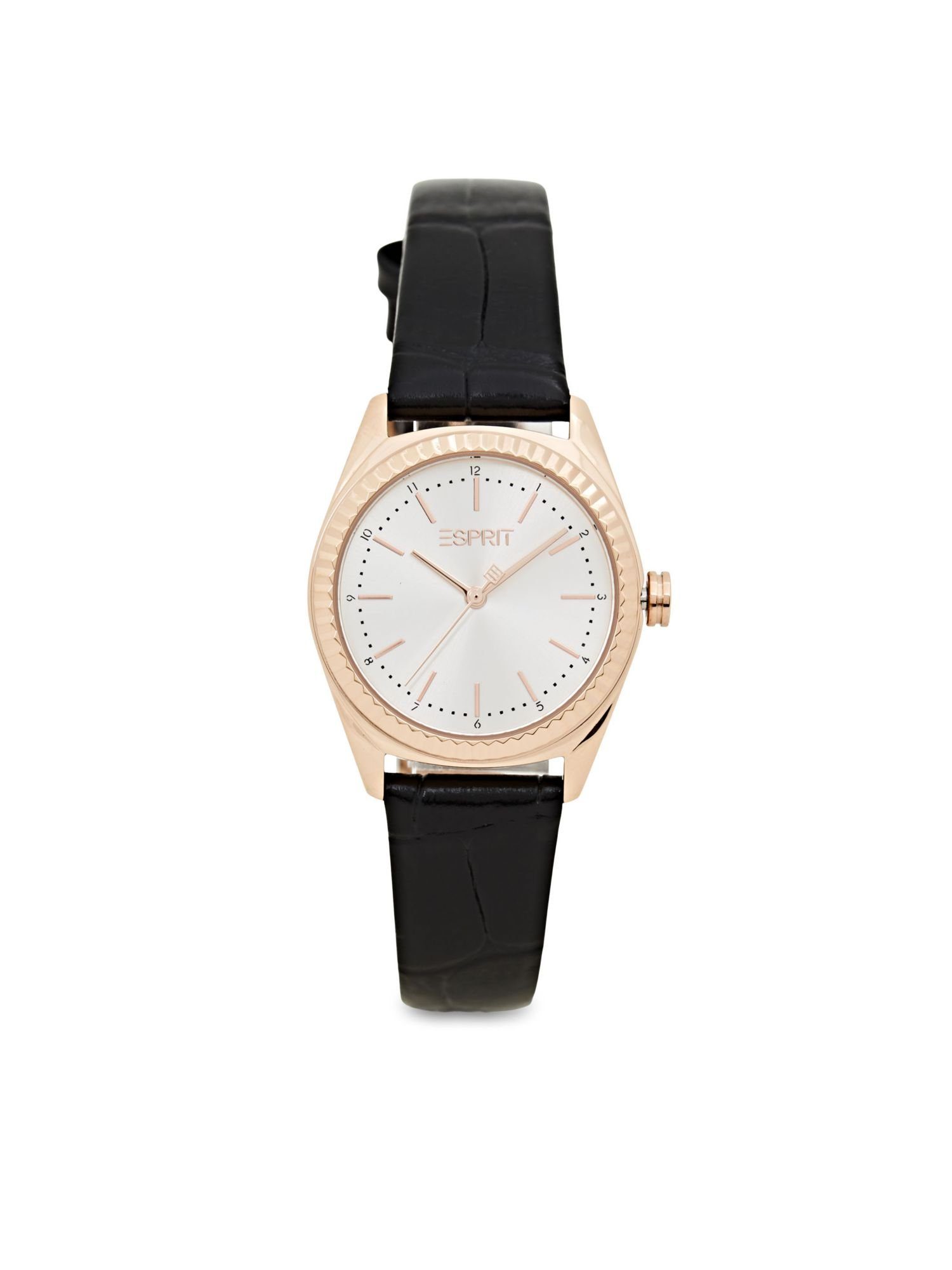 Damen Uhren Esprit Quarzuhr Edelstahl-Uhr mit strukturiertem Lederarmband